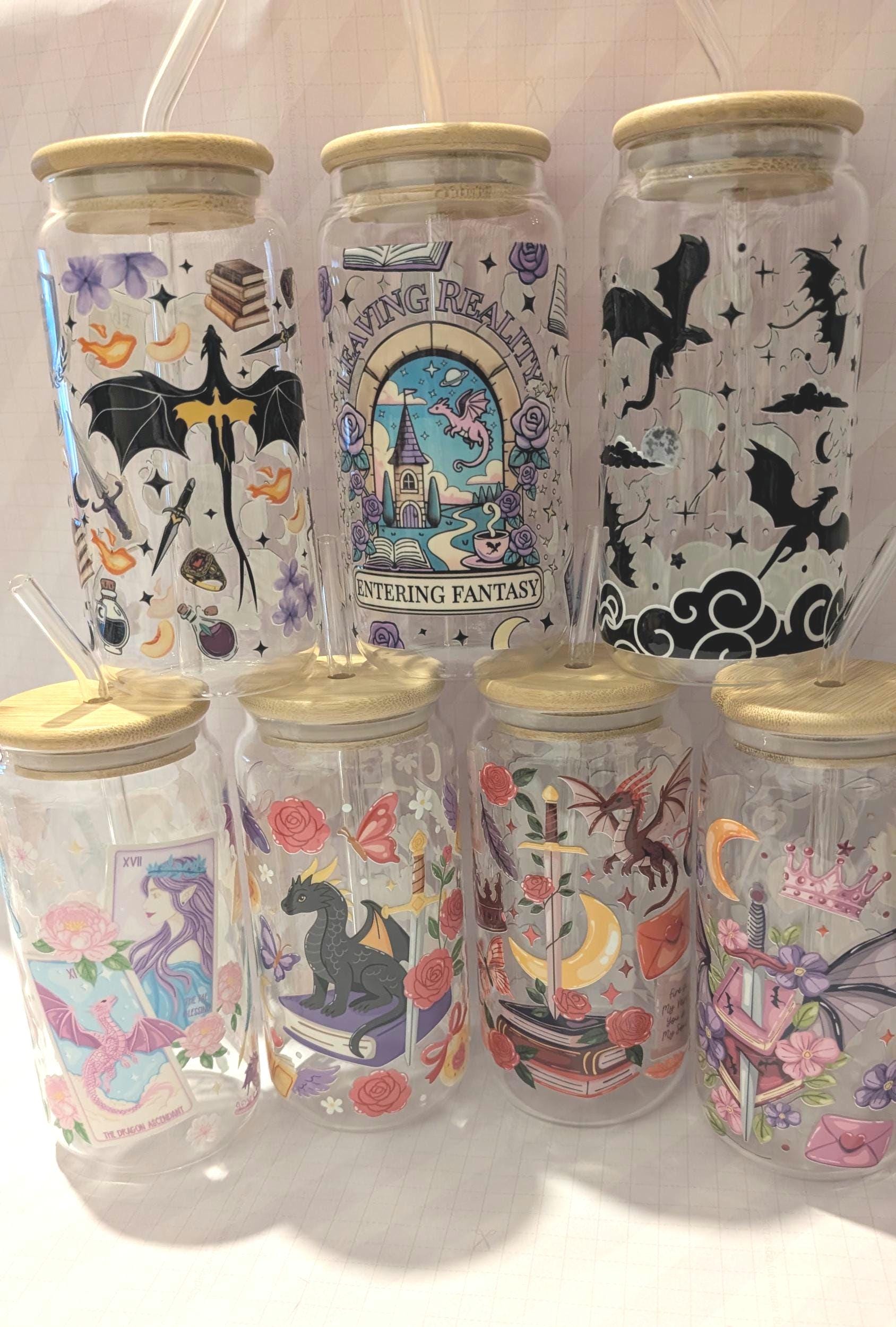 Dragon Skyline Glass Drinks Tumbler -  Fantasy Book Themed Glass Cup