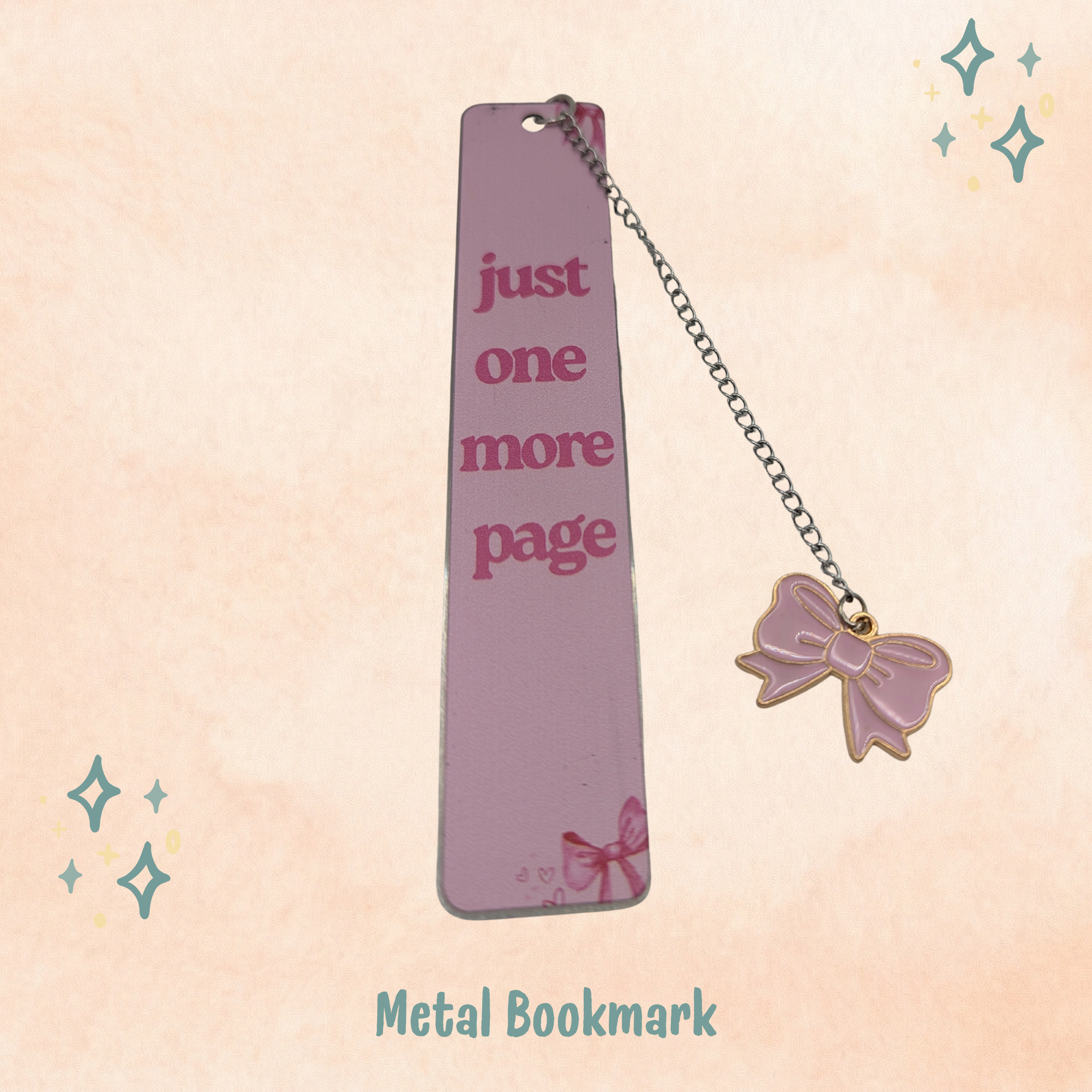 Pink Bow One More Page Metal Bookmark