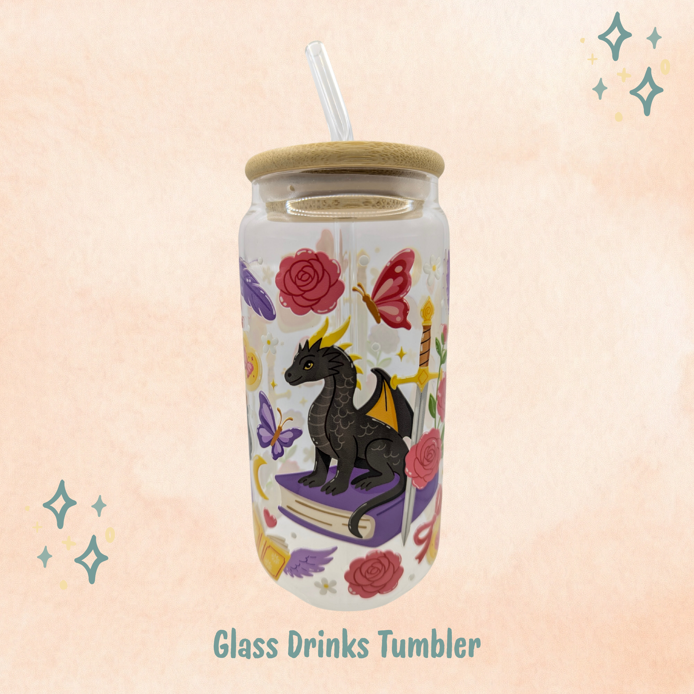 Cute Dragon Glass Drinks Tumbler - Bookish Fantasy Themed Glass Cup
