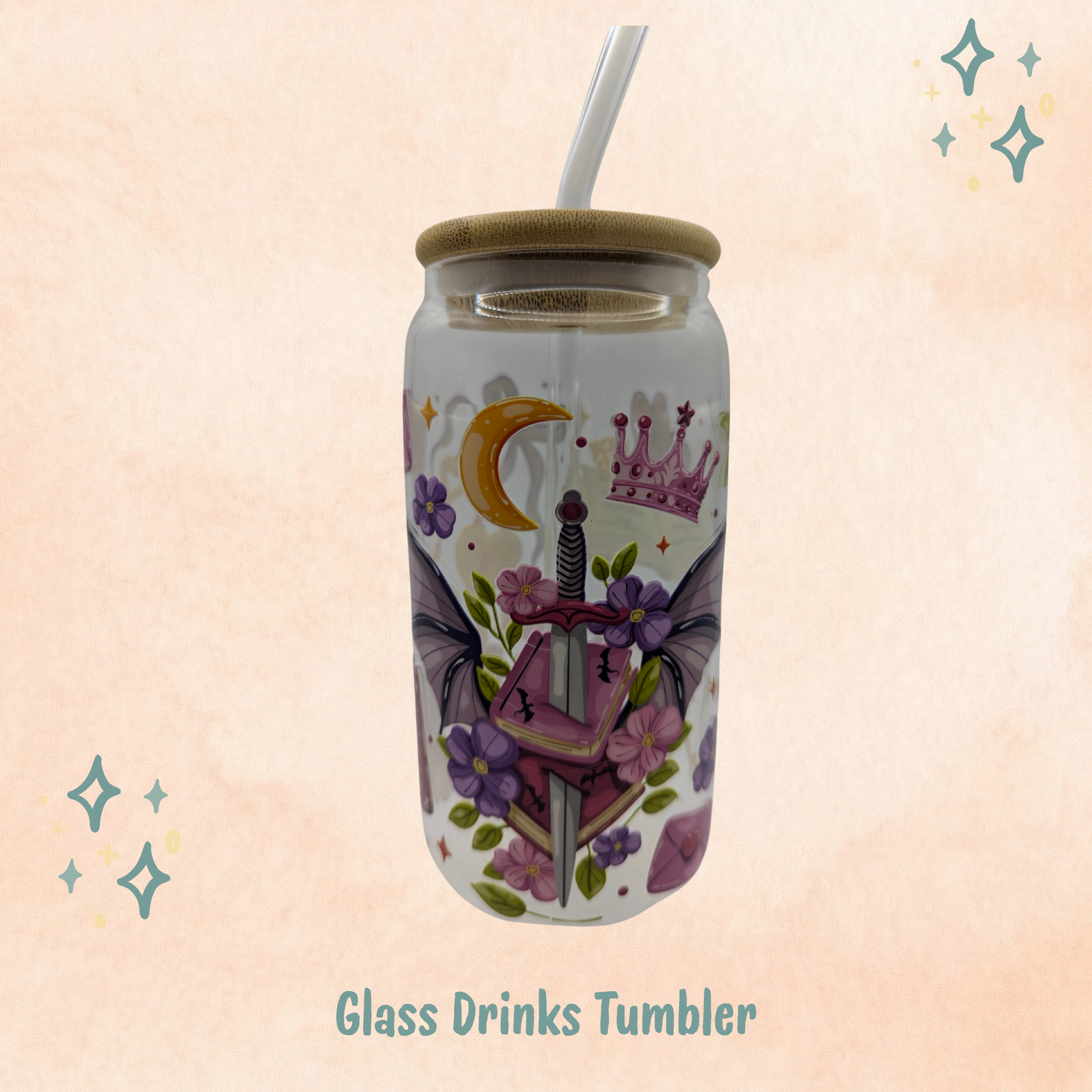 Romantasy Purple Glass Drinks Tumbler - Fantasy Book Themed Dragon Glass Cup