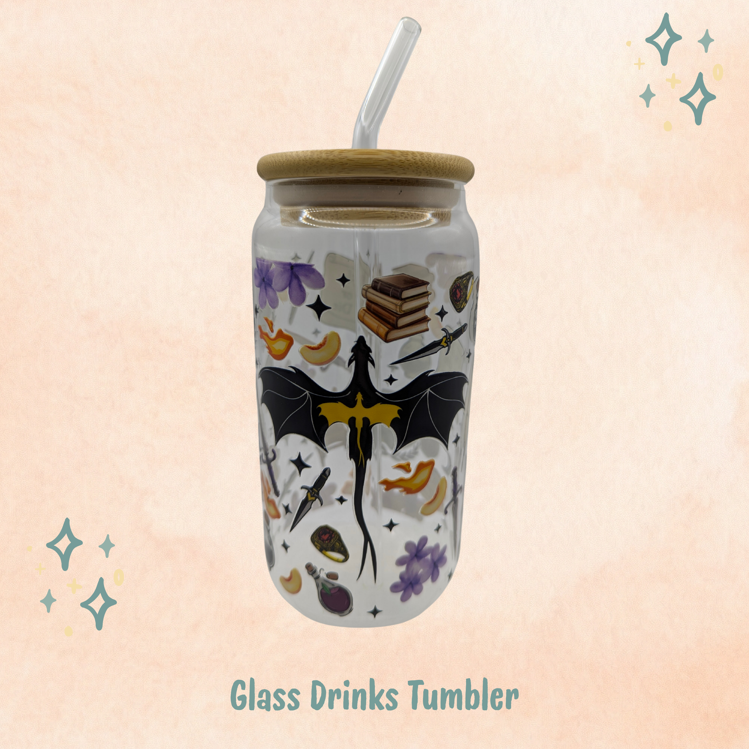 Dragon Duo Glass Drinks Tumbler -  Fantasy Book Themed Glass Cup