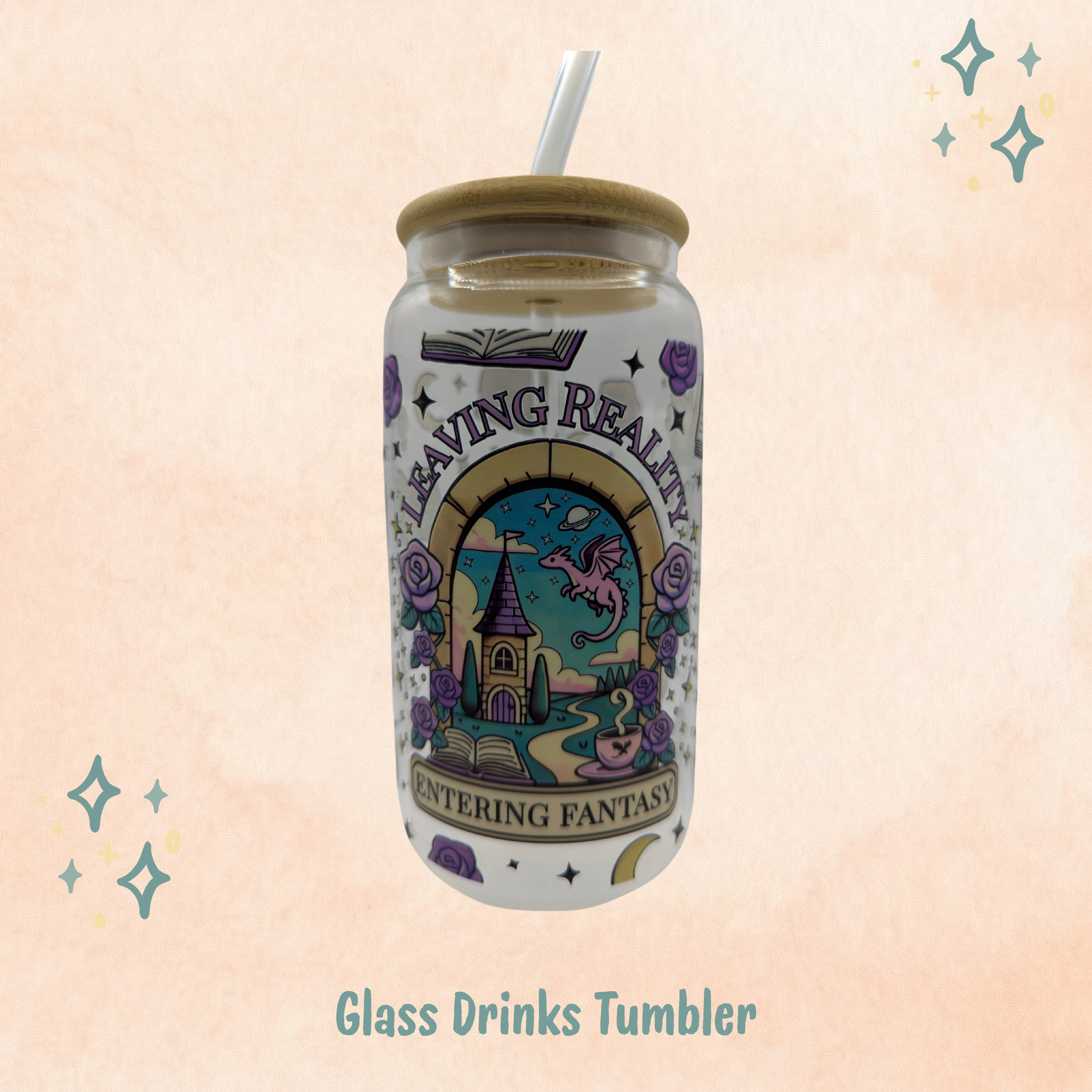 Leaving Reality Glass Drinks Tumbler - Bookish Fantasy Themed Glass Cup