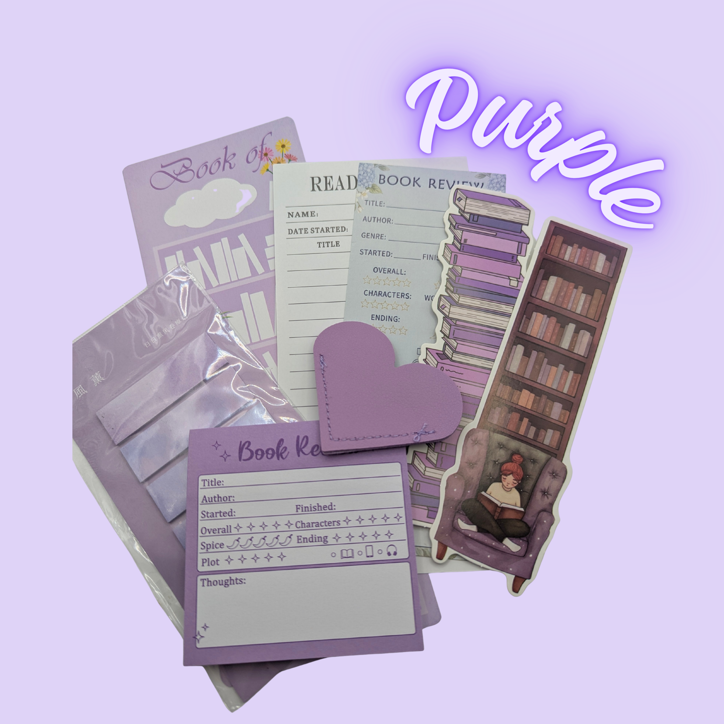 Colour themed bookmark and book review set