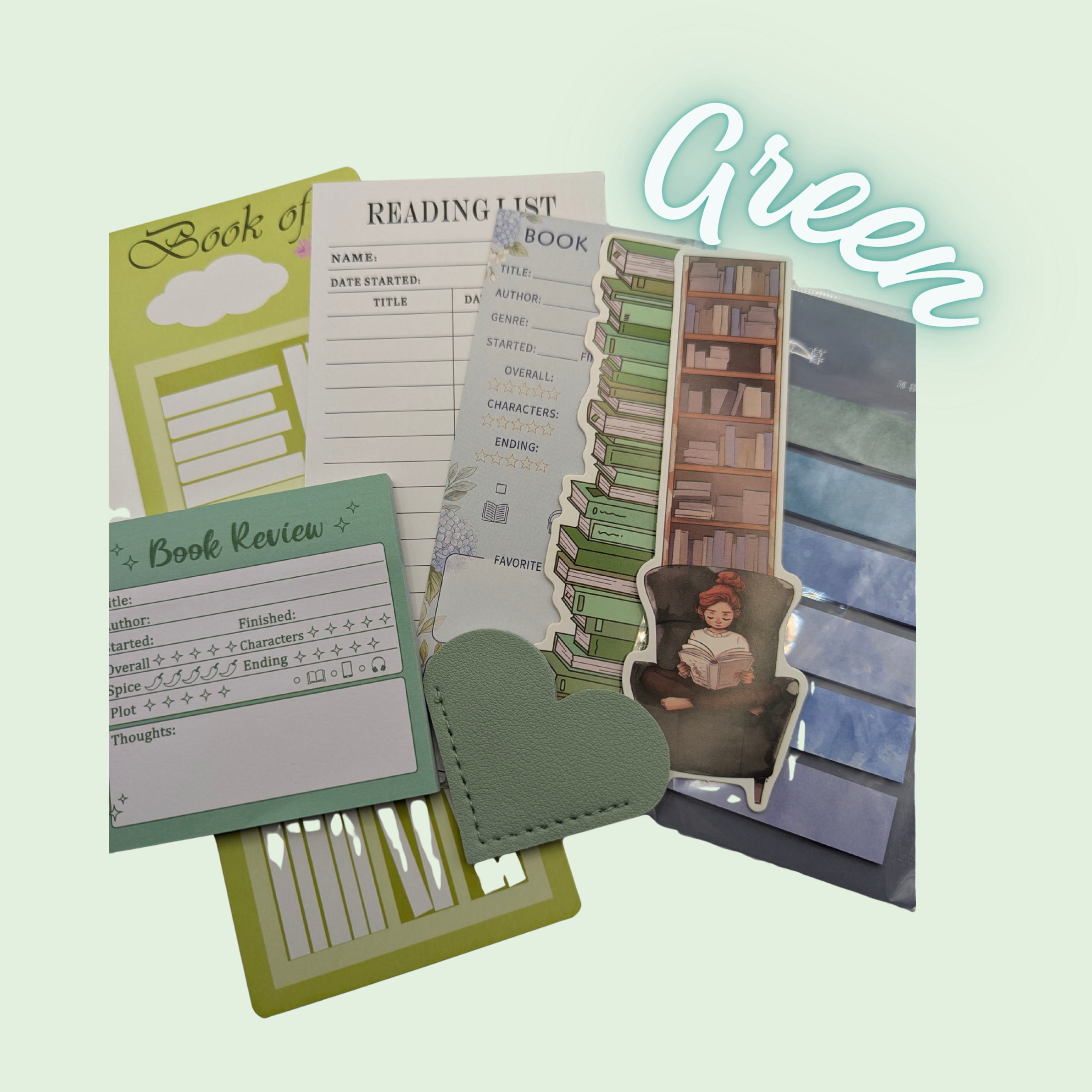 Colour themed bookmark and book review set