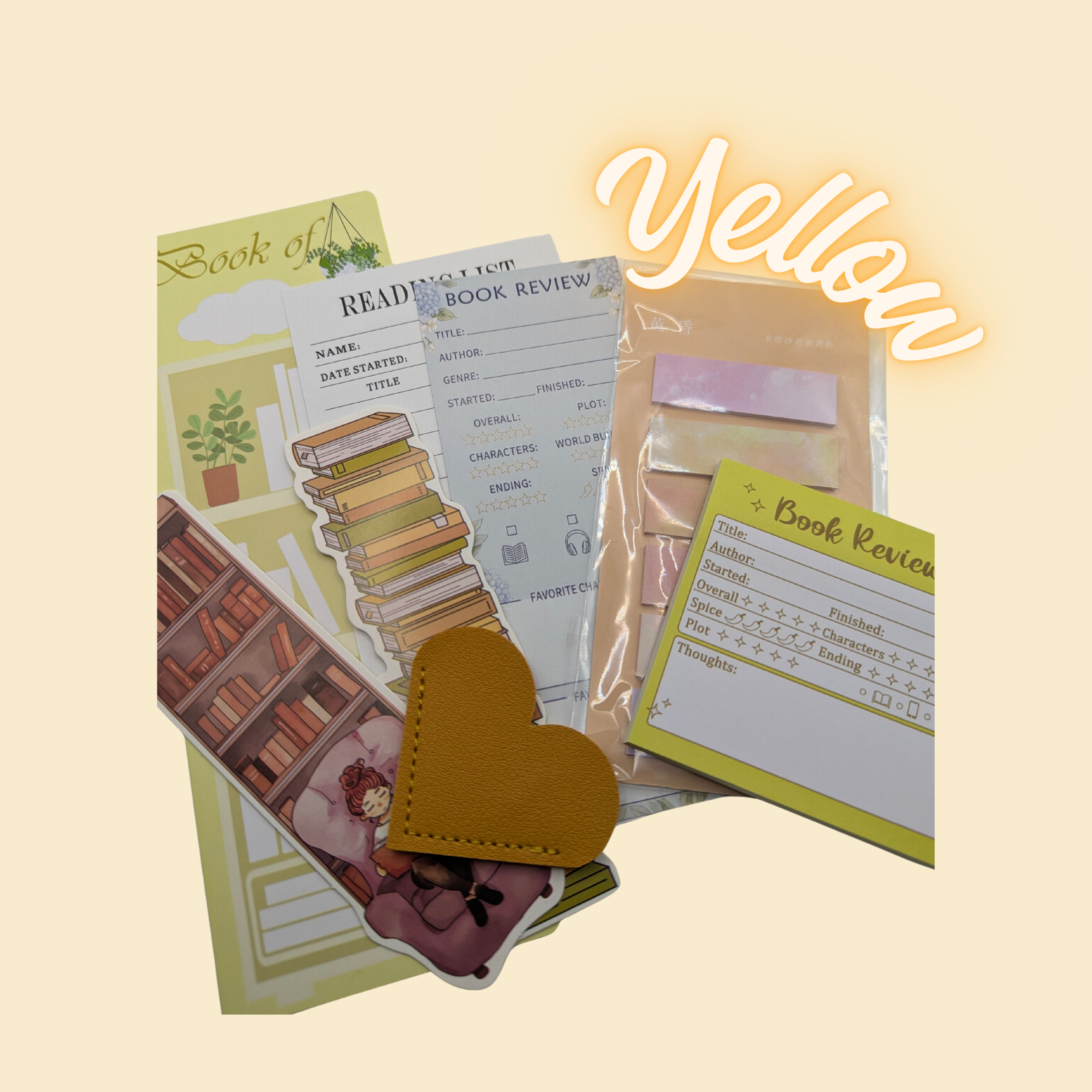Colour themed bookmark and book review set