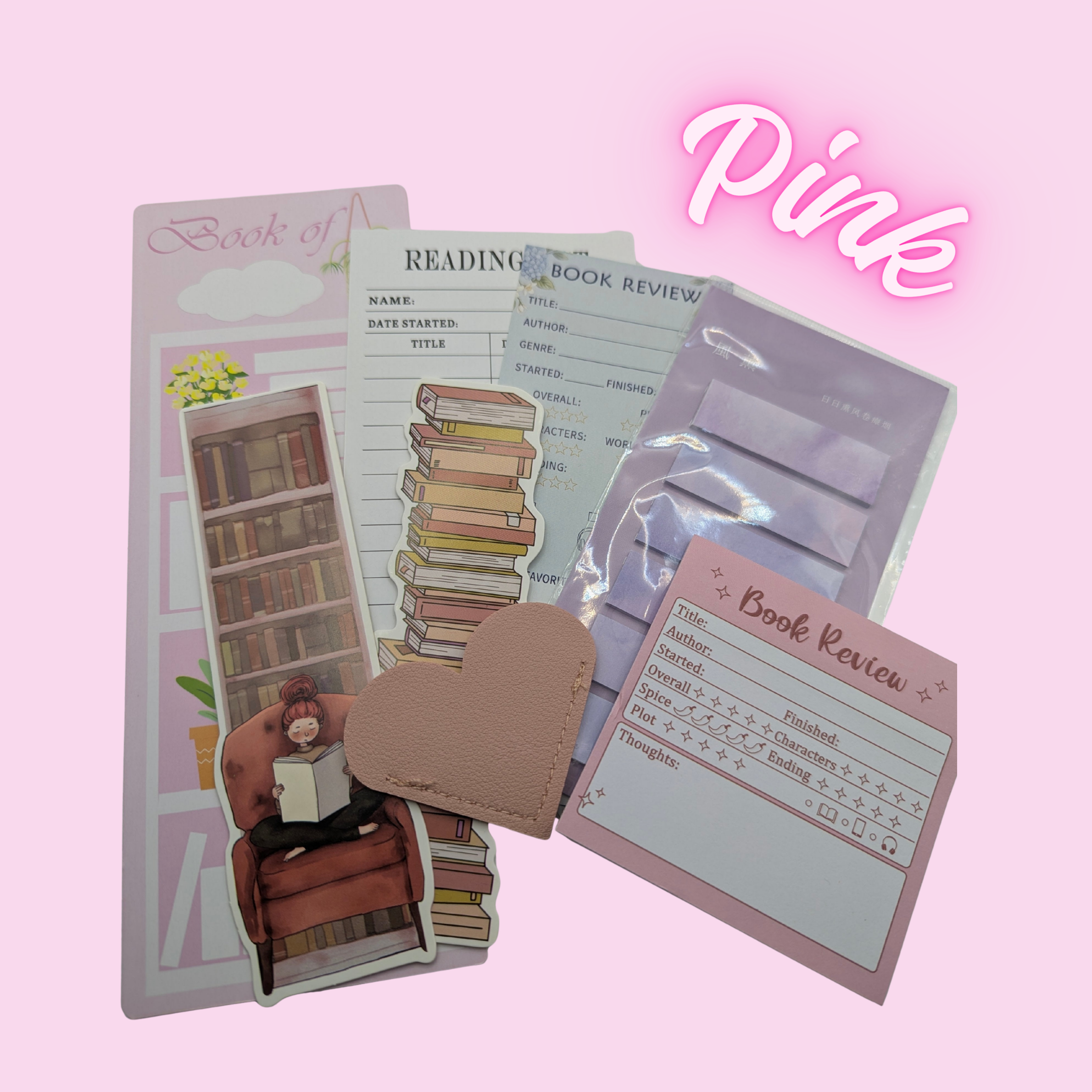 Colour themed bookmark and book review set