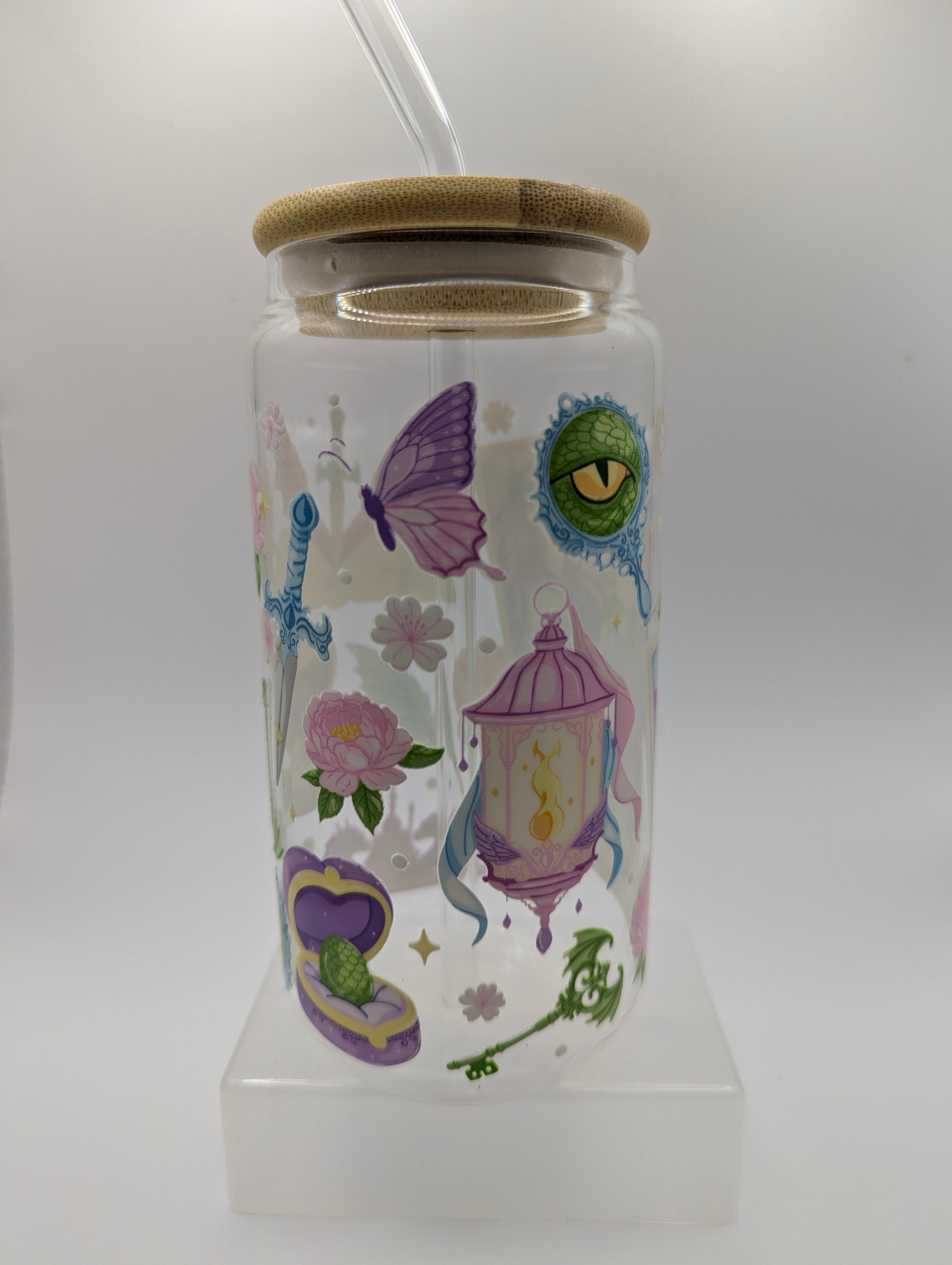 Pastel Fantasy Glass Drinks Tumbler - Bookish Fantasy Themed Glass Cup