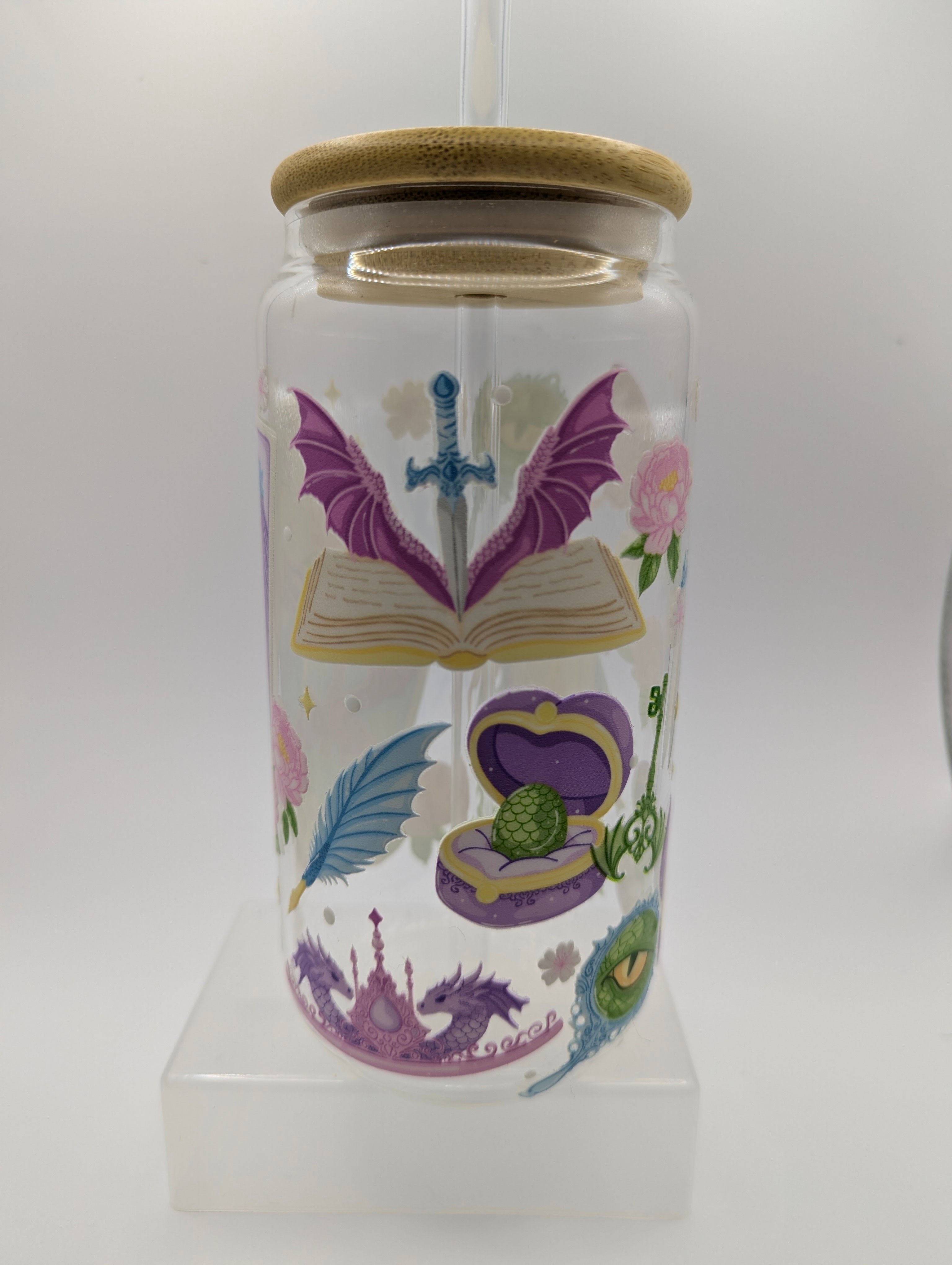 Pastel Fantasy Glass Drinks Tumbler - Bookish Fantasy Themed Glass Cup