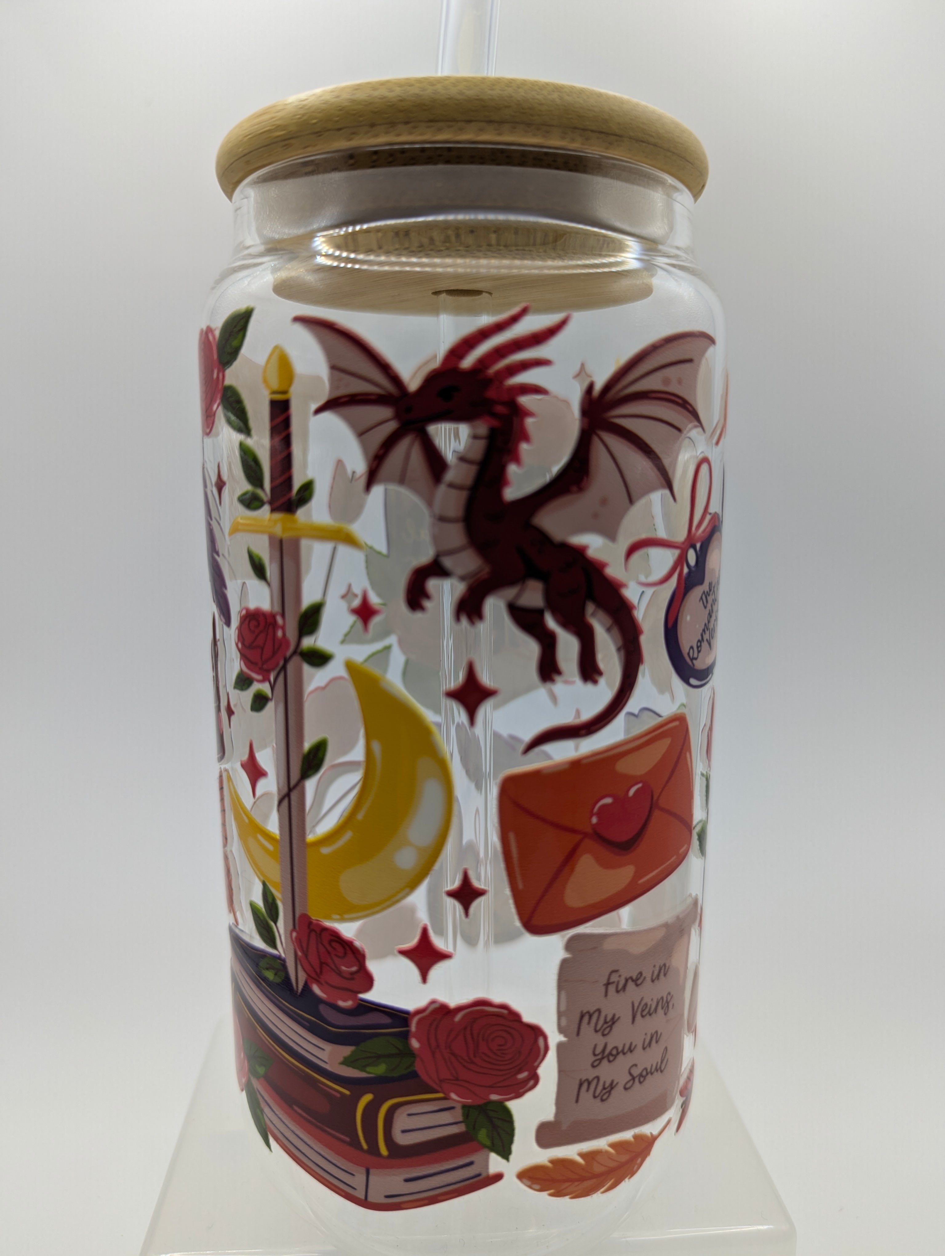 Romantasy Red Glass Drinks Tumbler - Fantasy Book Themed Dragon Glass Cup