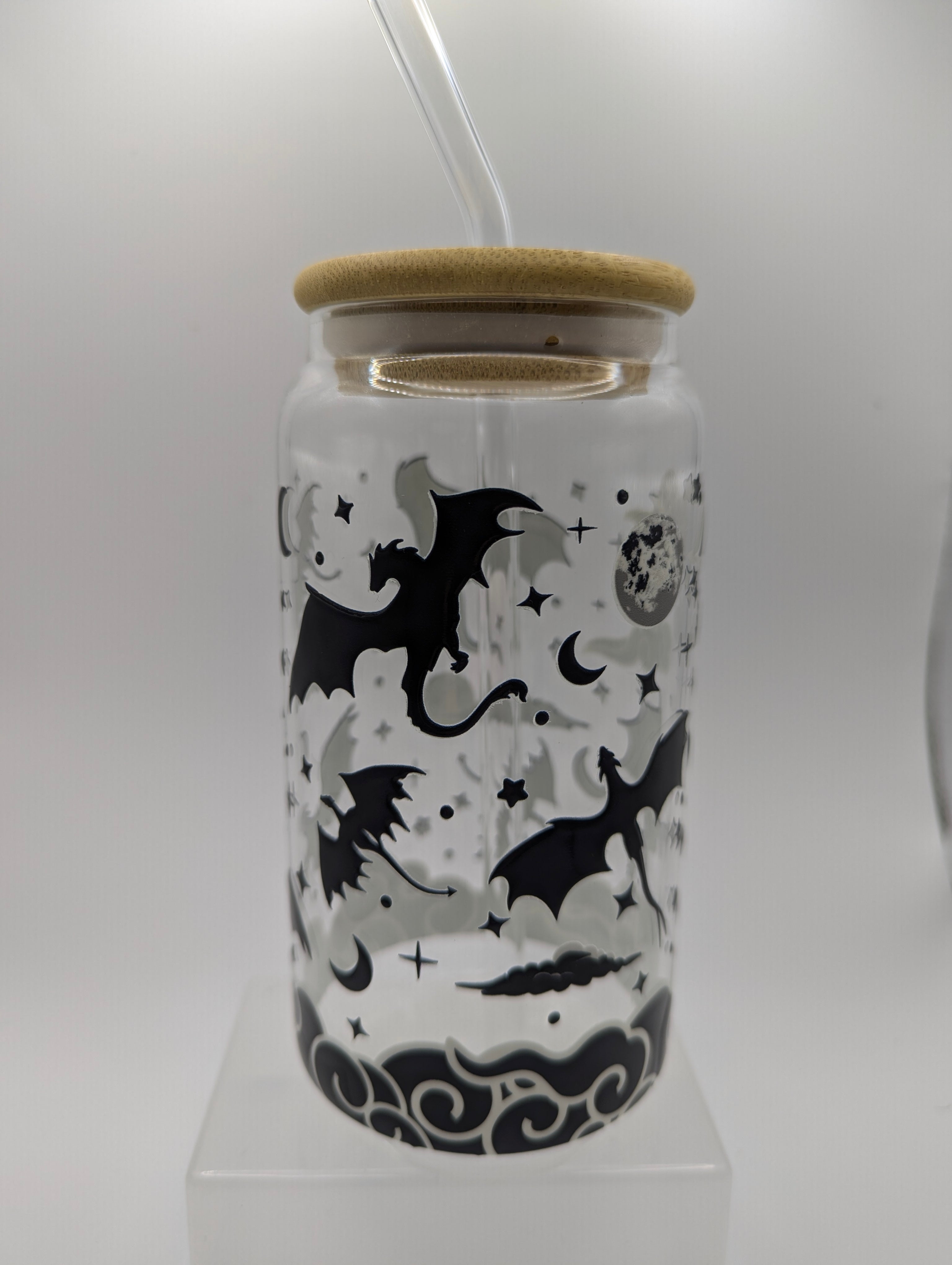 Dragon Skyline Glass Drinks Tumbler -  Fantasy Book Themed Glass Cup