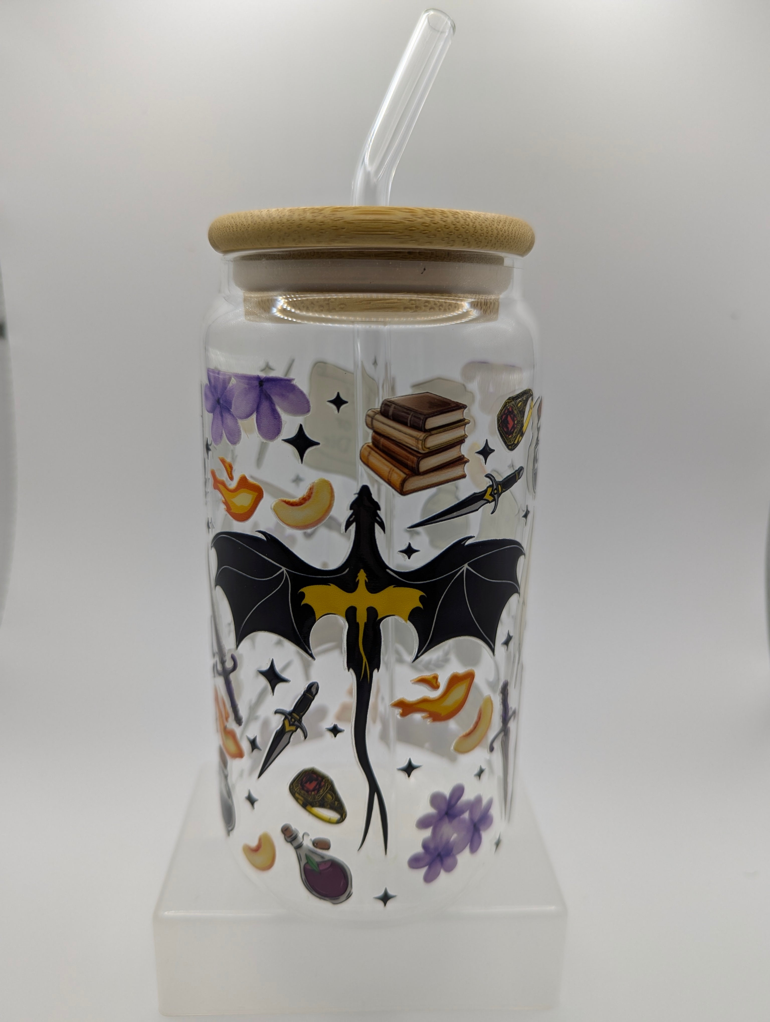 Dragon Duo Glass Drinks Tumbler -  Fantasy Book Themed Glass Cup