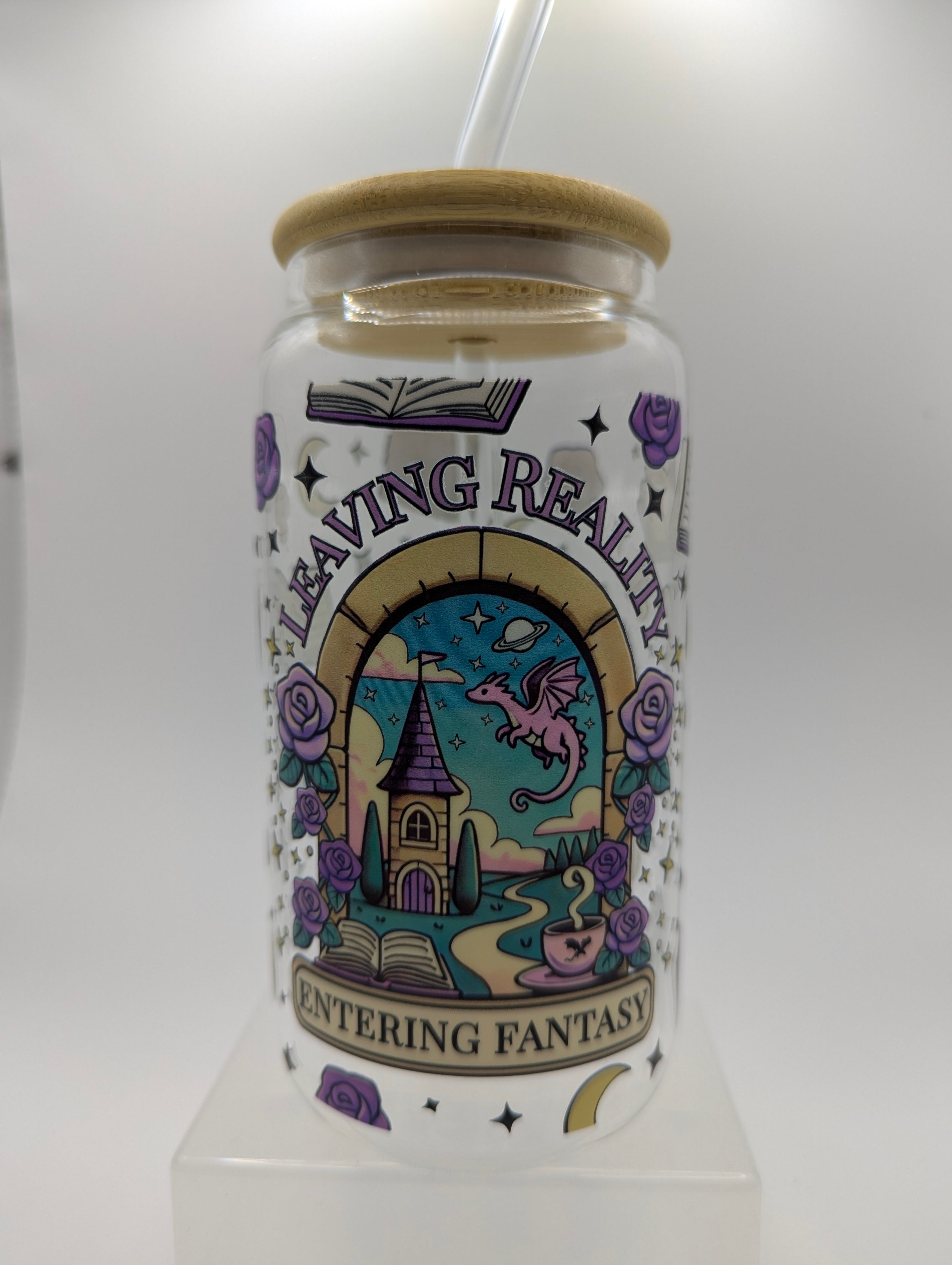 Leaving Reality Glass Drinks Tumbler - Bookish Fantasy Themed Glass Cup