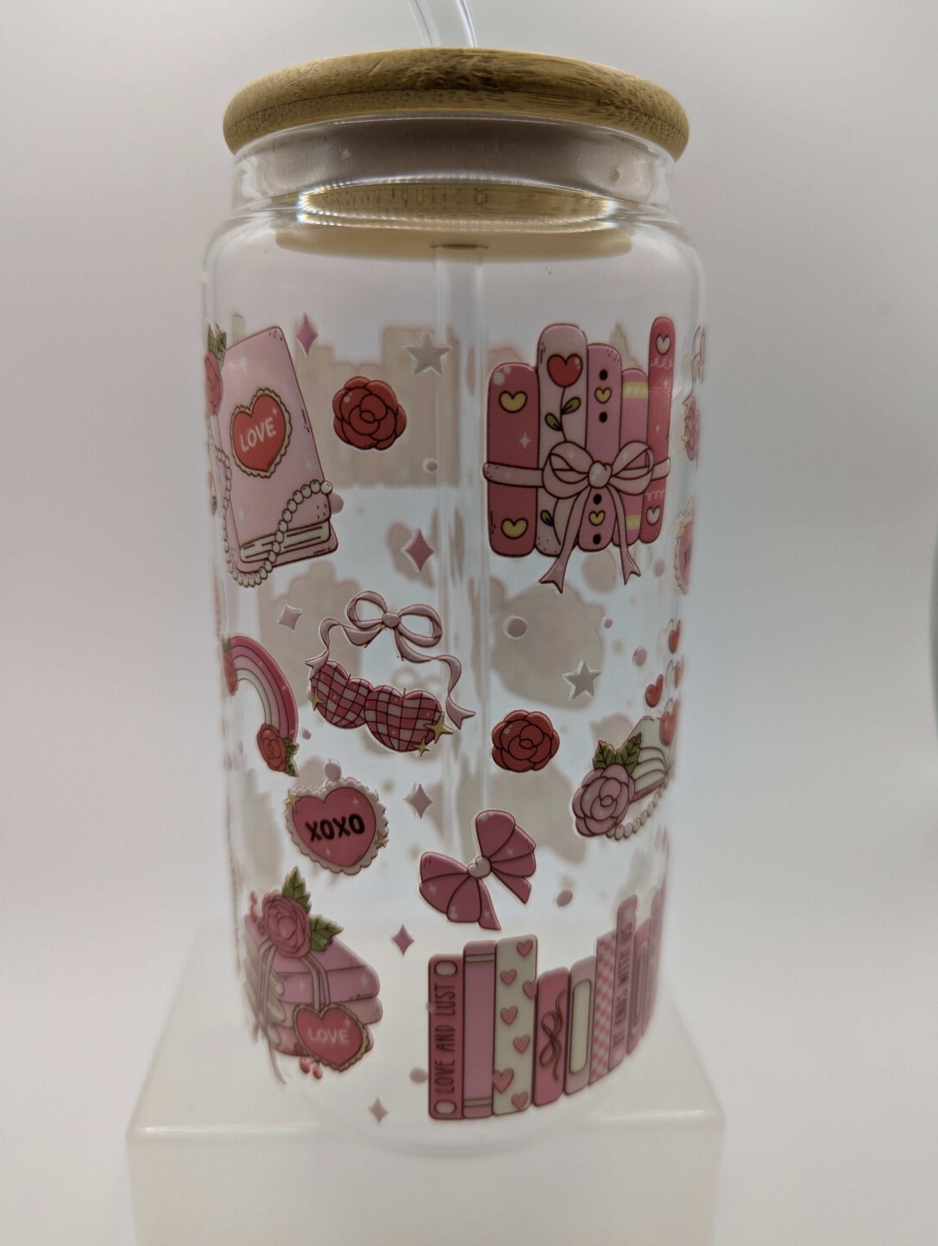 Pink Bookish Glass Drinks Tumbler - Romance Book Themed Glass Cup