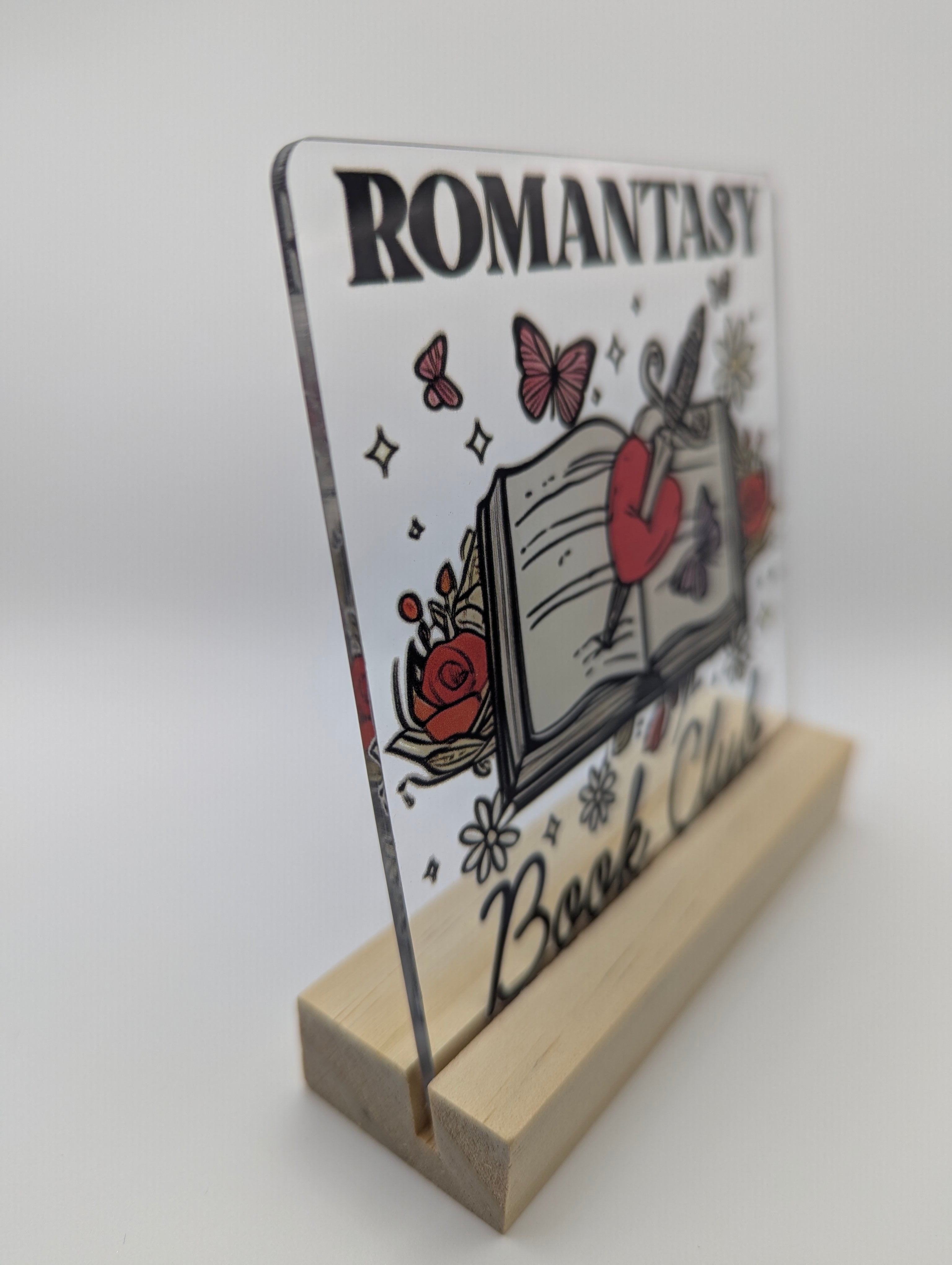 Romantasy Book Club Acrylic Bookshelf Sign
