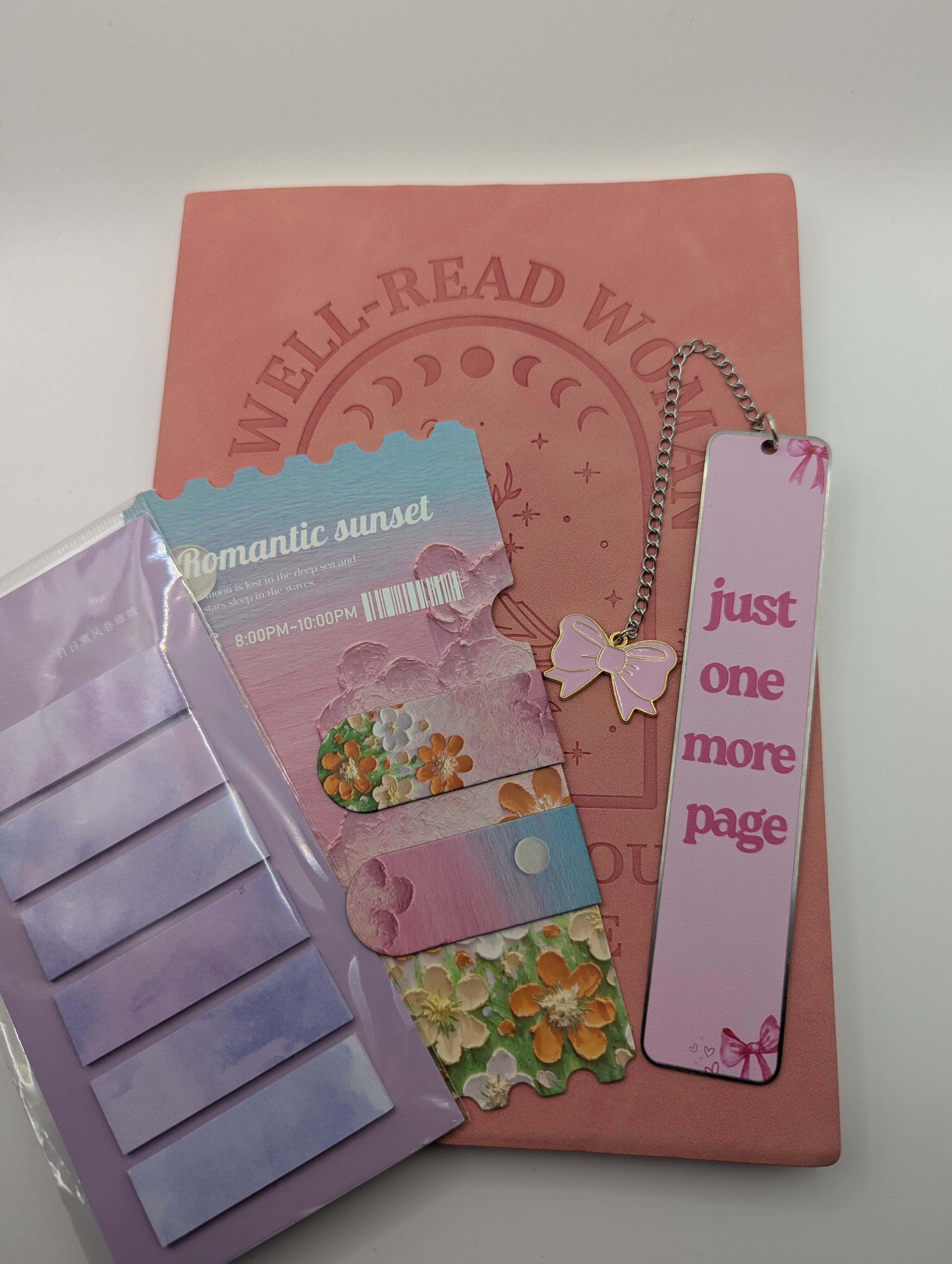 Pink Themed Notebook & Bookmark Set