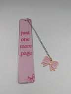 Pink Bow One More Page Metal Bookmark