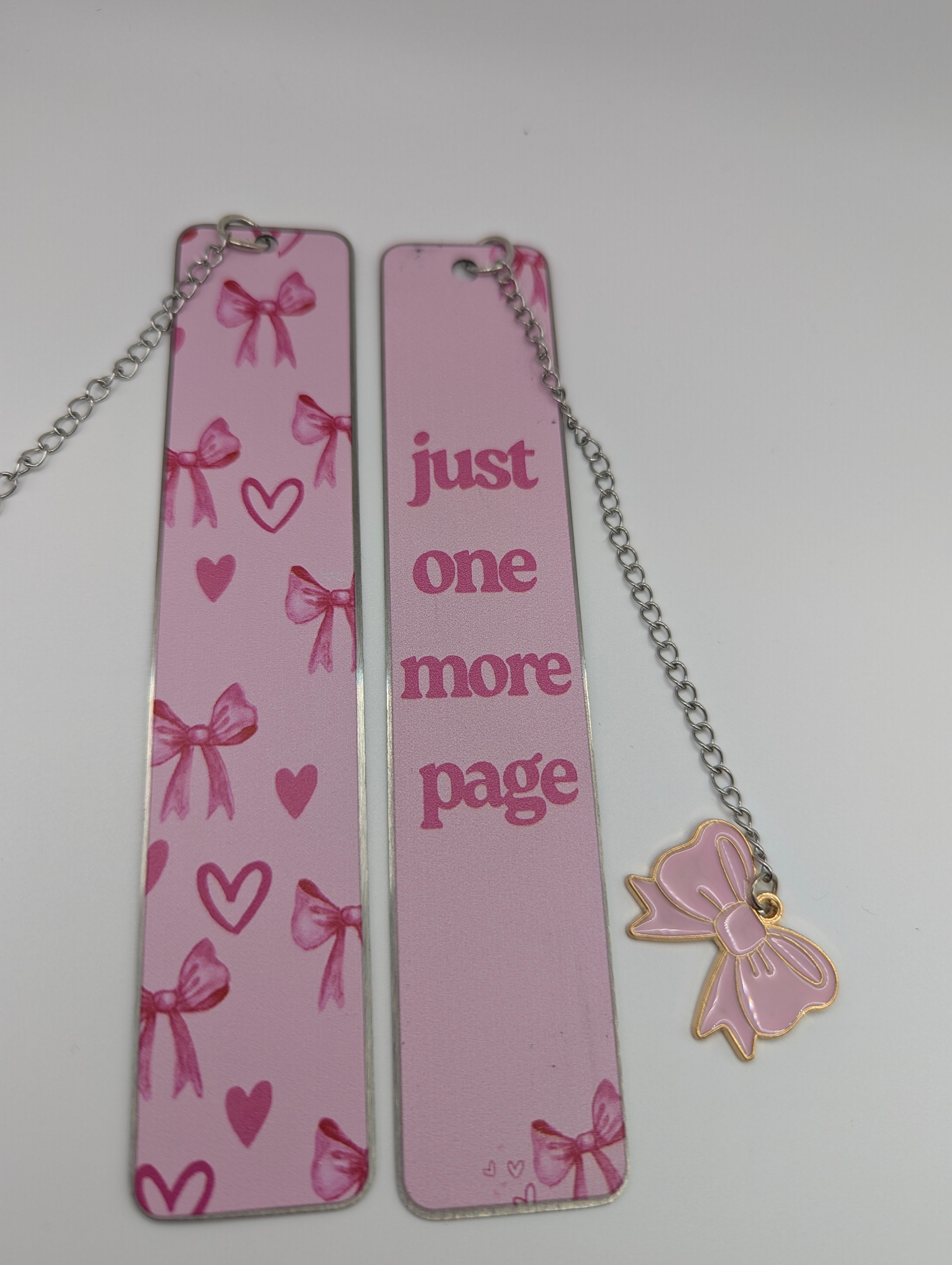 Pink Bow One More Page Metal Bookmark
