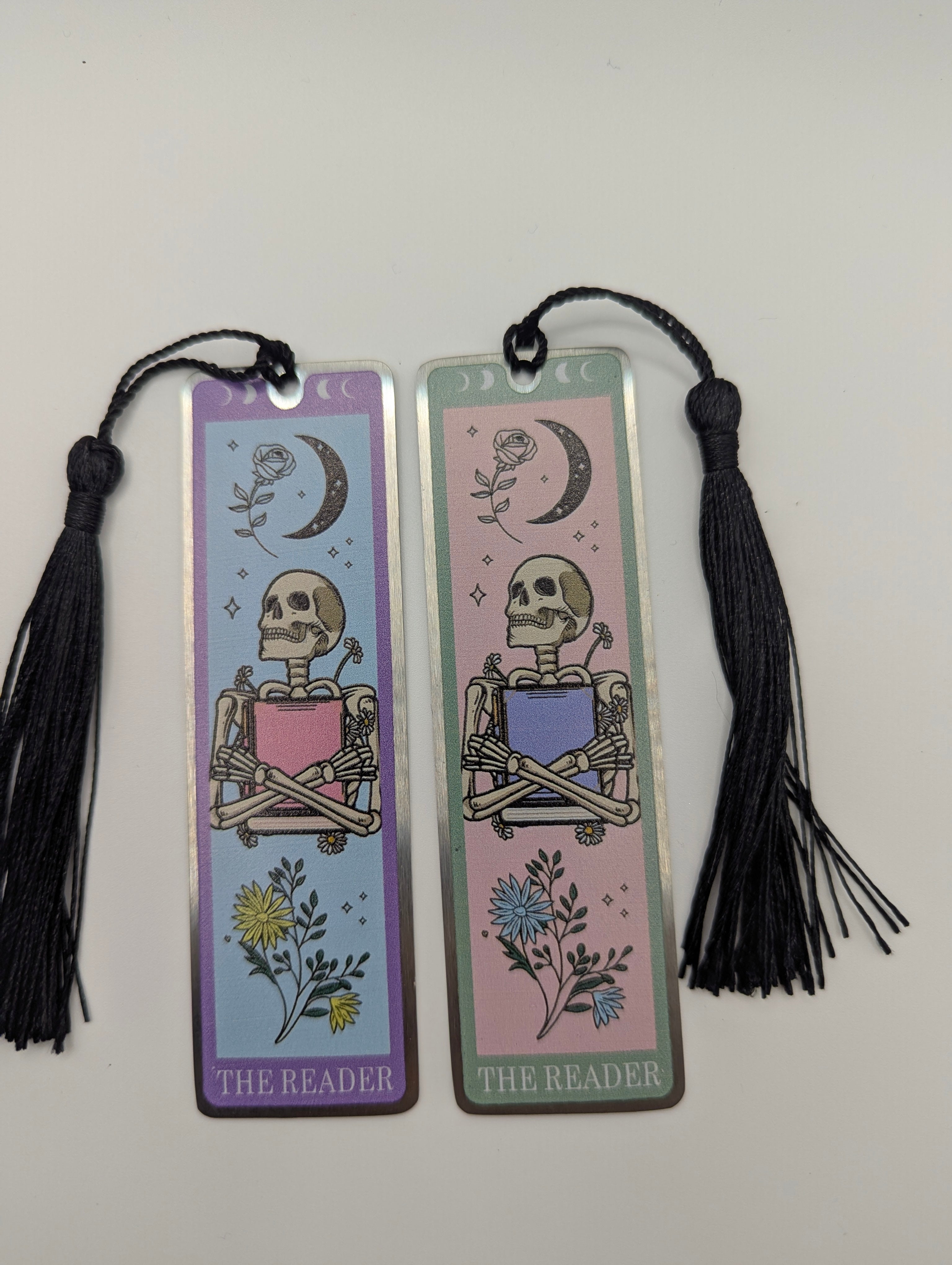 The Reader Skeleton Metal Bookmark