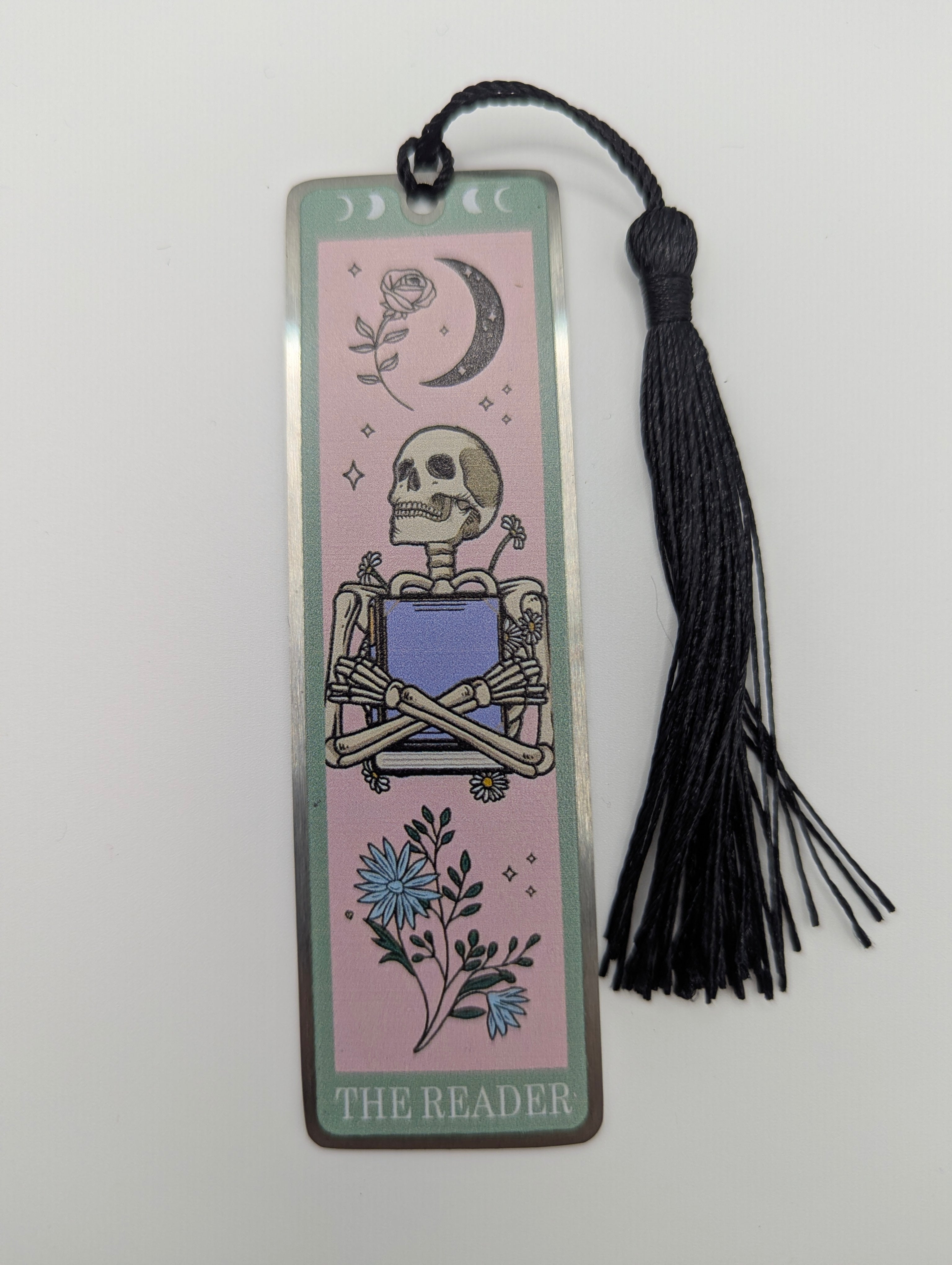 The Reader Skeleton Metal Bookmark