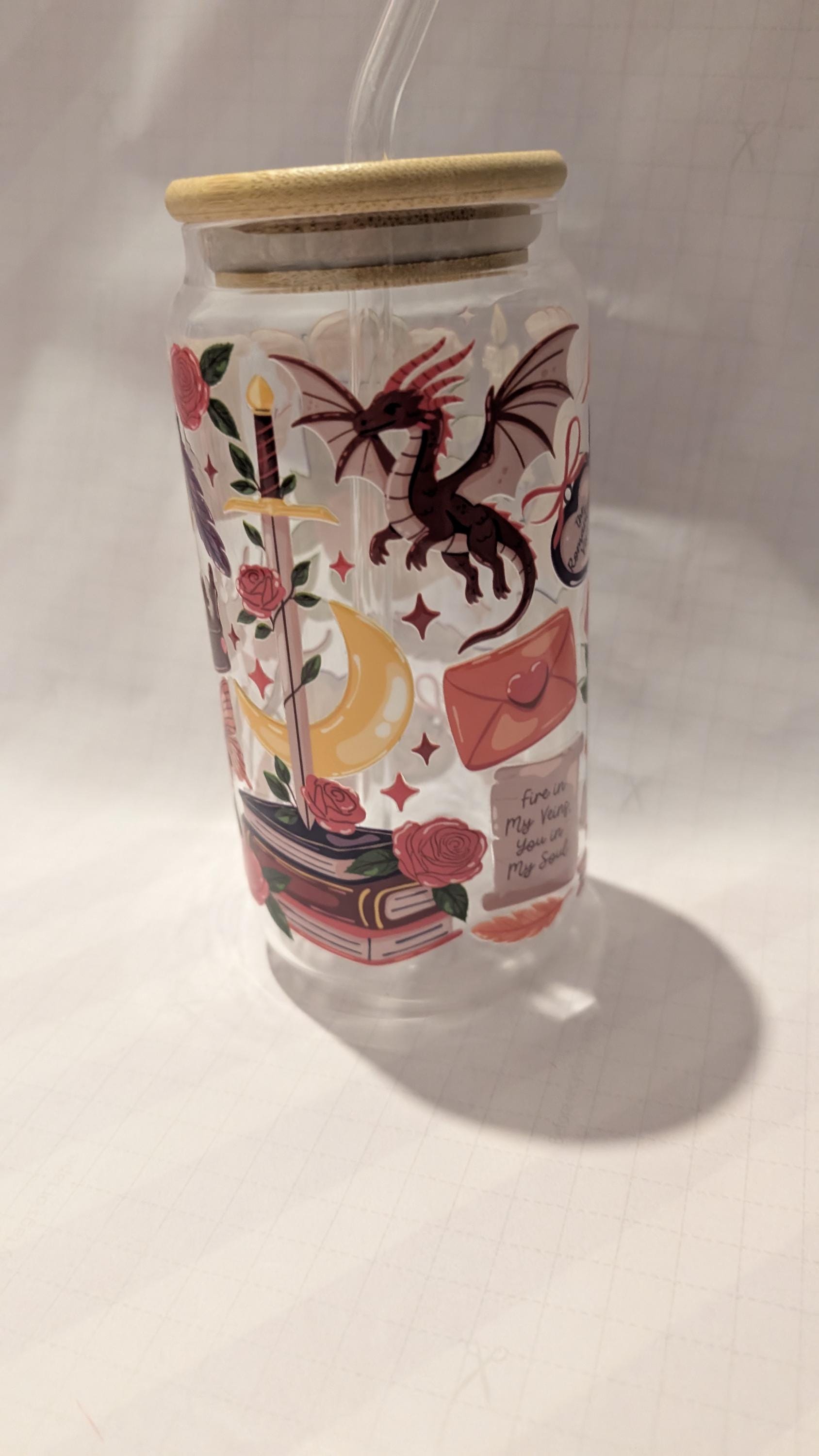 Romantasy Red Glass Drinks Tumbler - Fantasy Book Themed Dragon Glass Cup