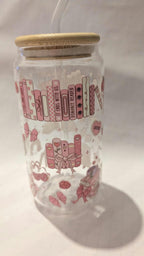Pink Bookish Glass Drinks Tumbler - Romance Book Themed Glass Cup