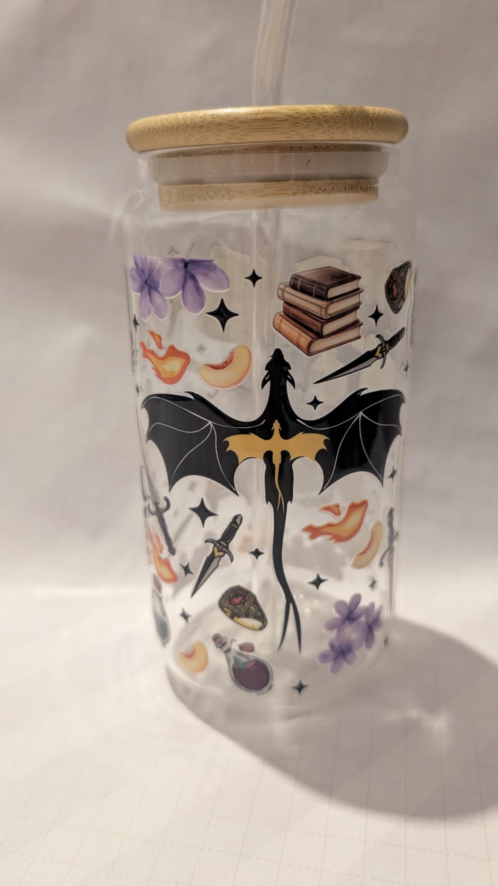 Dragon Duo Glass Drinks Tumbler -  Fantasy Book Themed Glass Cup