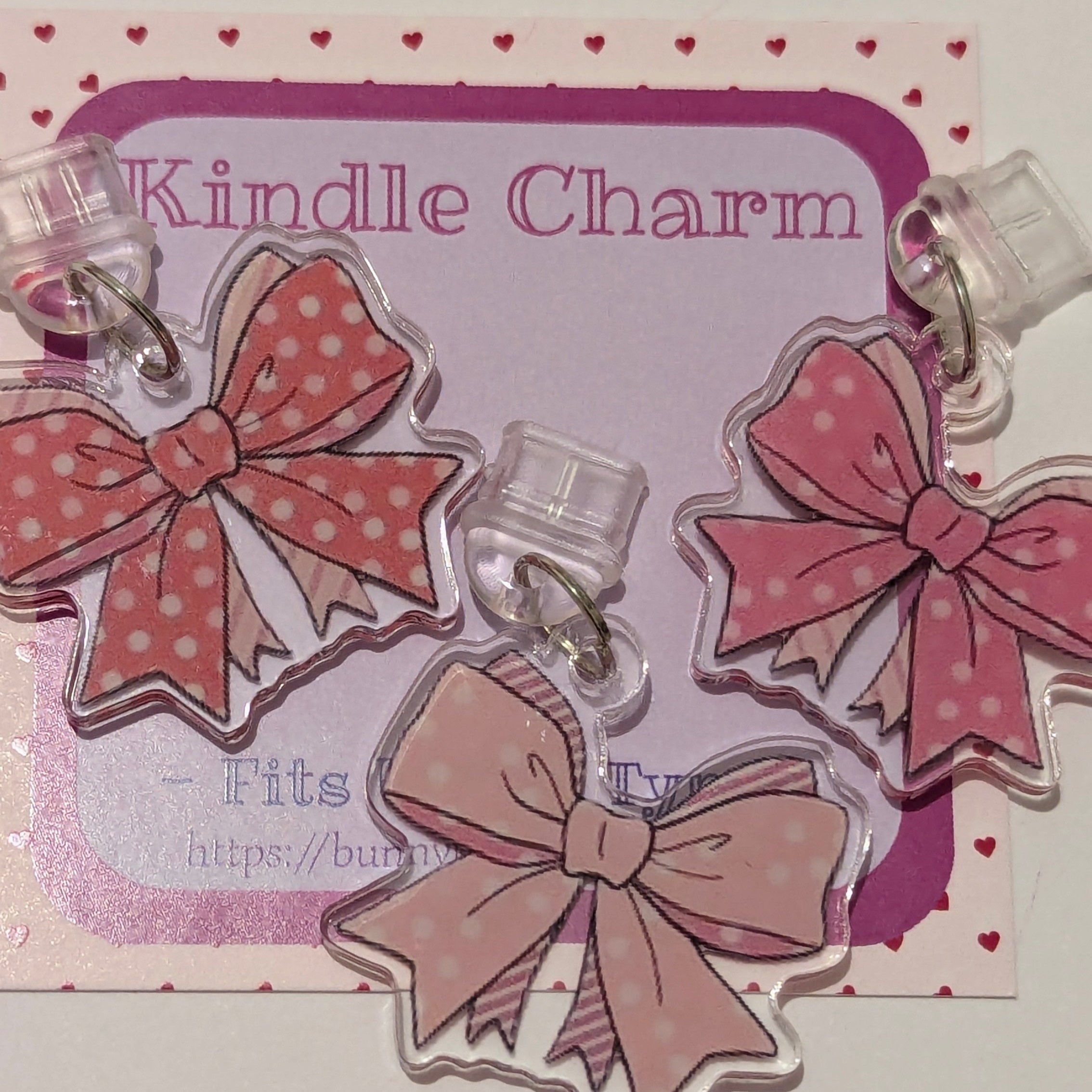 Pink Spotty Bow Kindle Charm for USB-C Port - Decorate your E-Readers or Phone