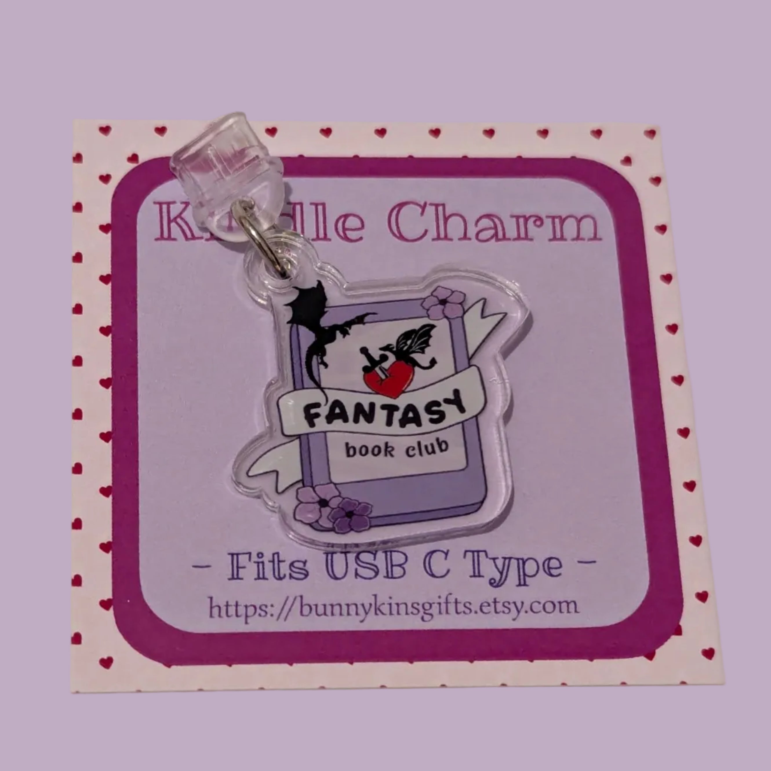 Fantasy Book Club Kindle Charm for USB-C Port - Decorate your E-Readers or Phone