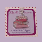 Pink Book Stack Kindle Charm for USB-C Port - Decorate your E-Readers or Phone