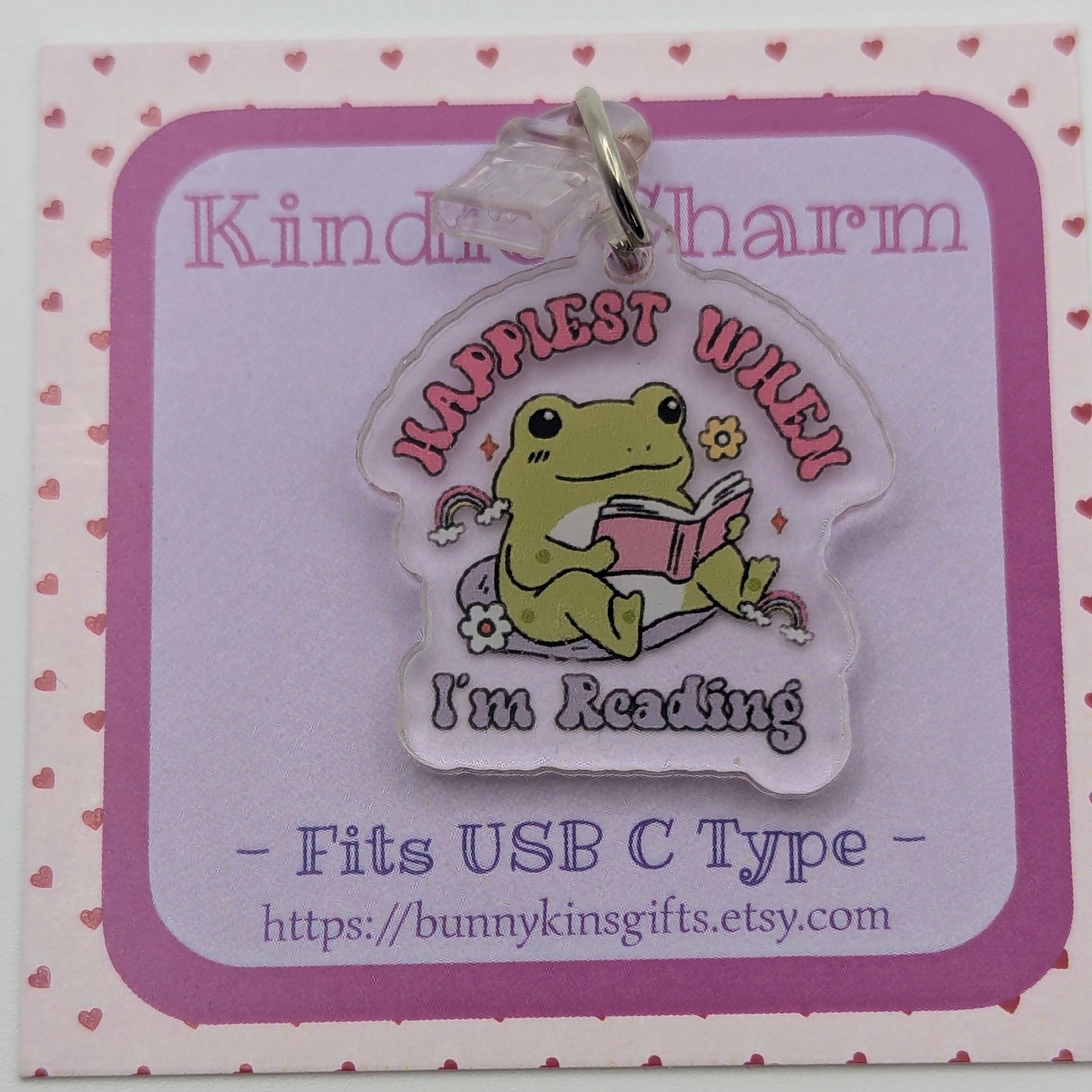 Reading Frog Kindle Charm for USB-C Port - Decorate your E-Readers or Phone