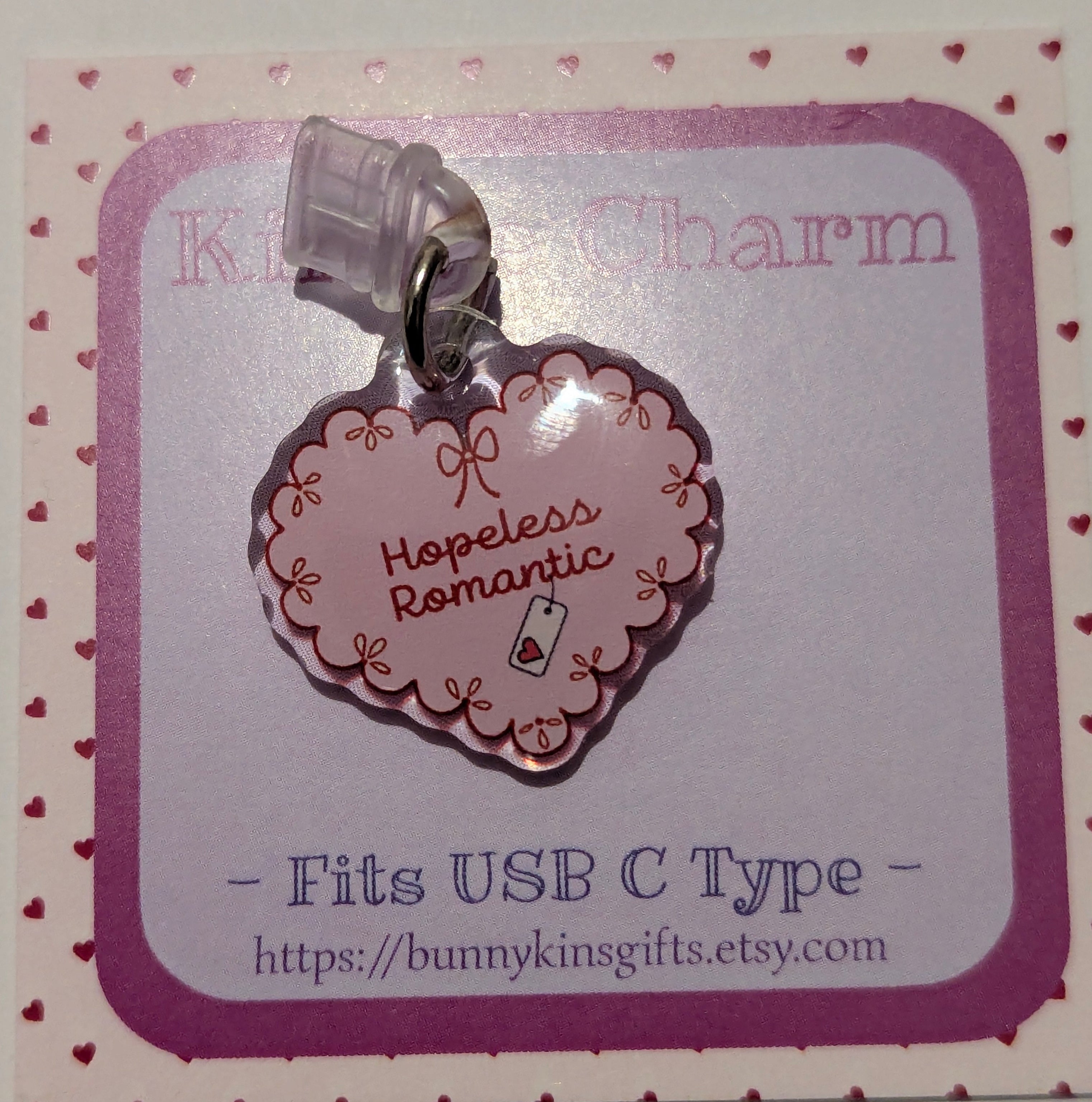 Deluxe Hopeless Romantic Kindle Charm for USB-C Port - Decorate your E-Readers or Phone