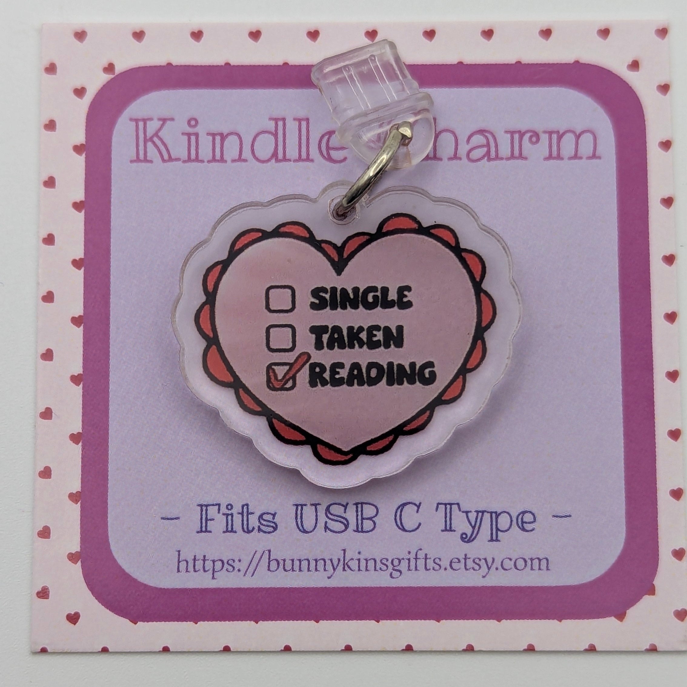 Reading Heart Kindle Charm for USB-C Port - Decorate your E-Readers or Phone