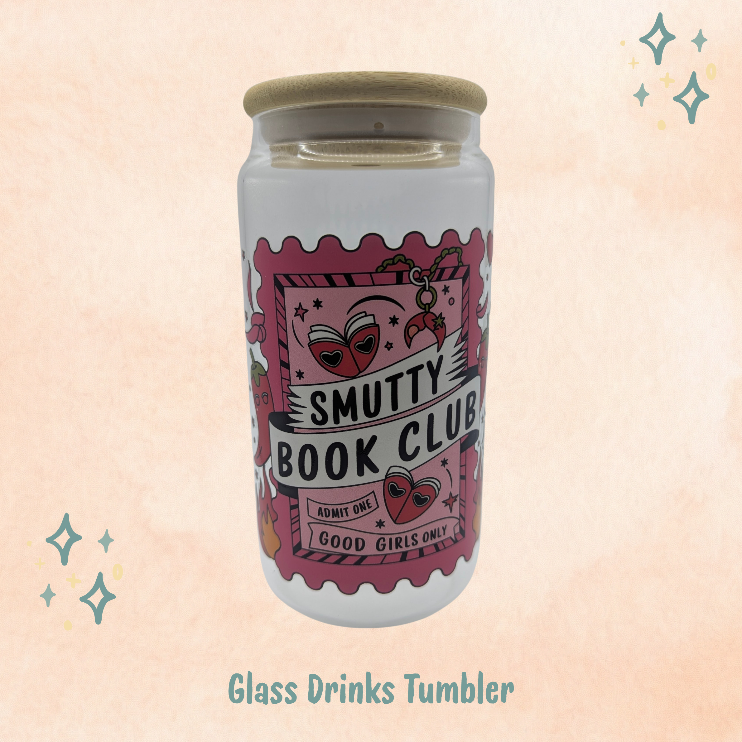 Smutty Book Club Glass Drinks Tumbler with Straw - Spicy Book Lover