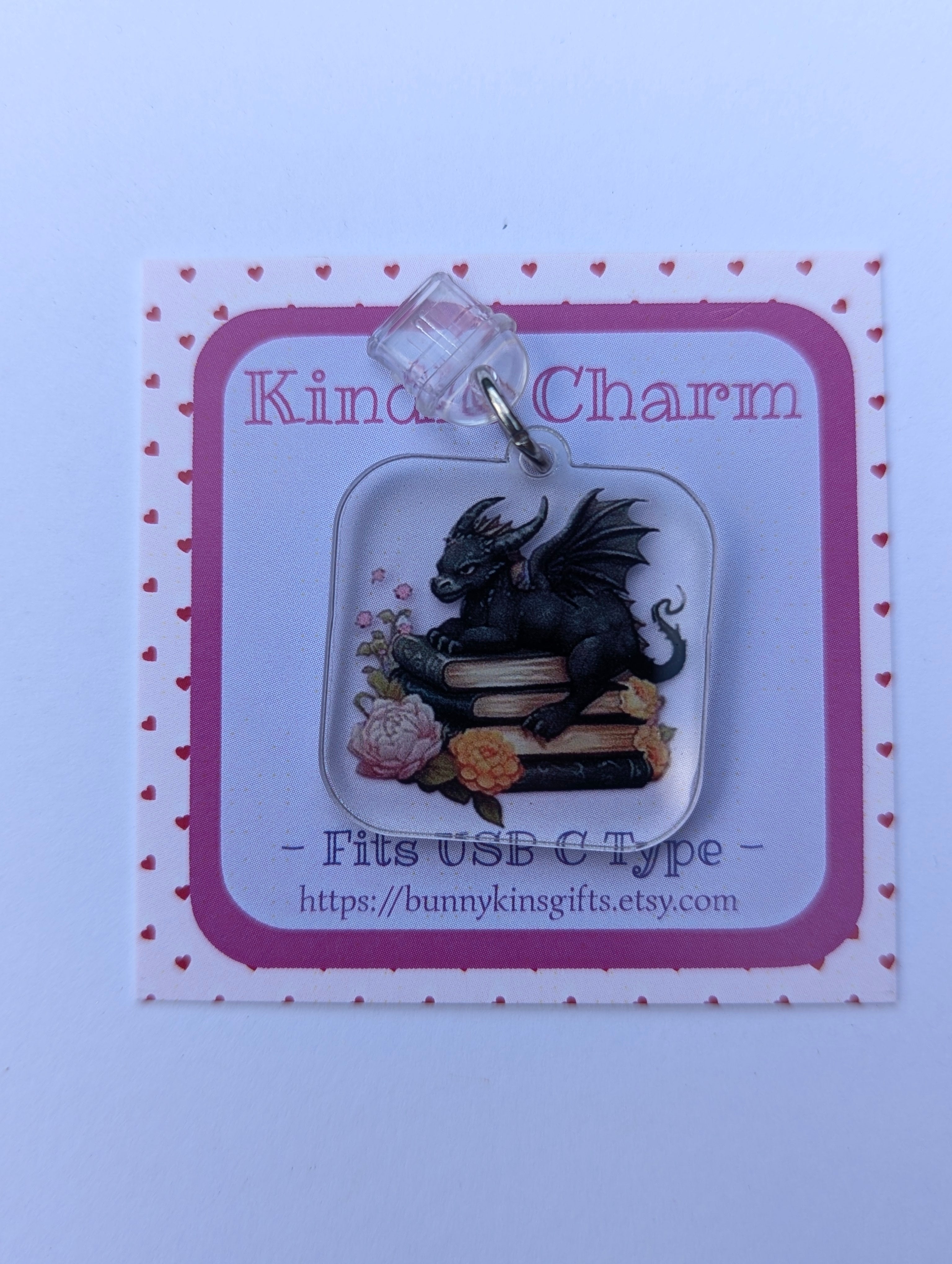 Black Book Dragon Kindle Charm for USB-C Port - Decorate your E-Readers or Phone