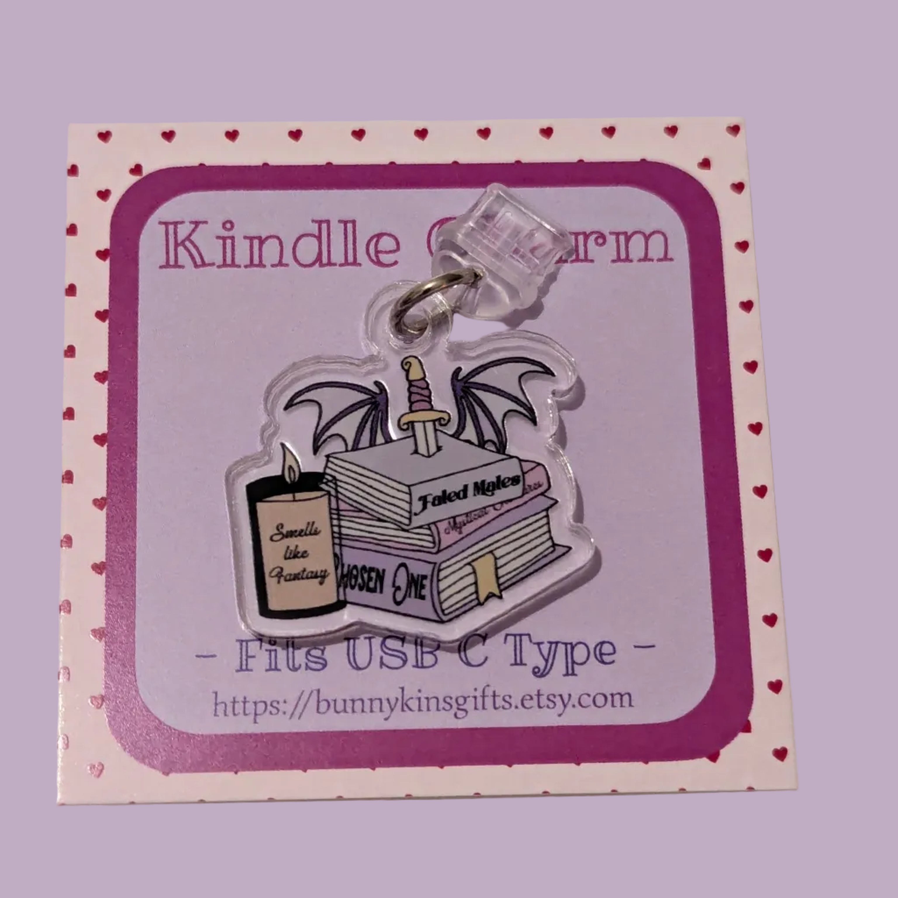 Fantasy Book Stack Kindle Charm for USB-C Port - Decorate your E-Readers or Phone