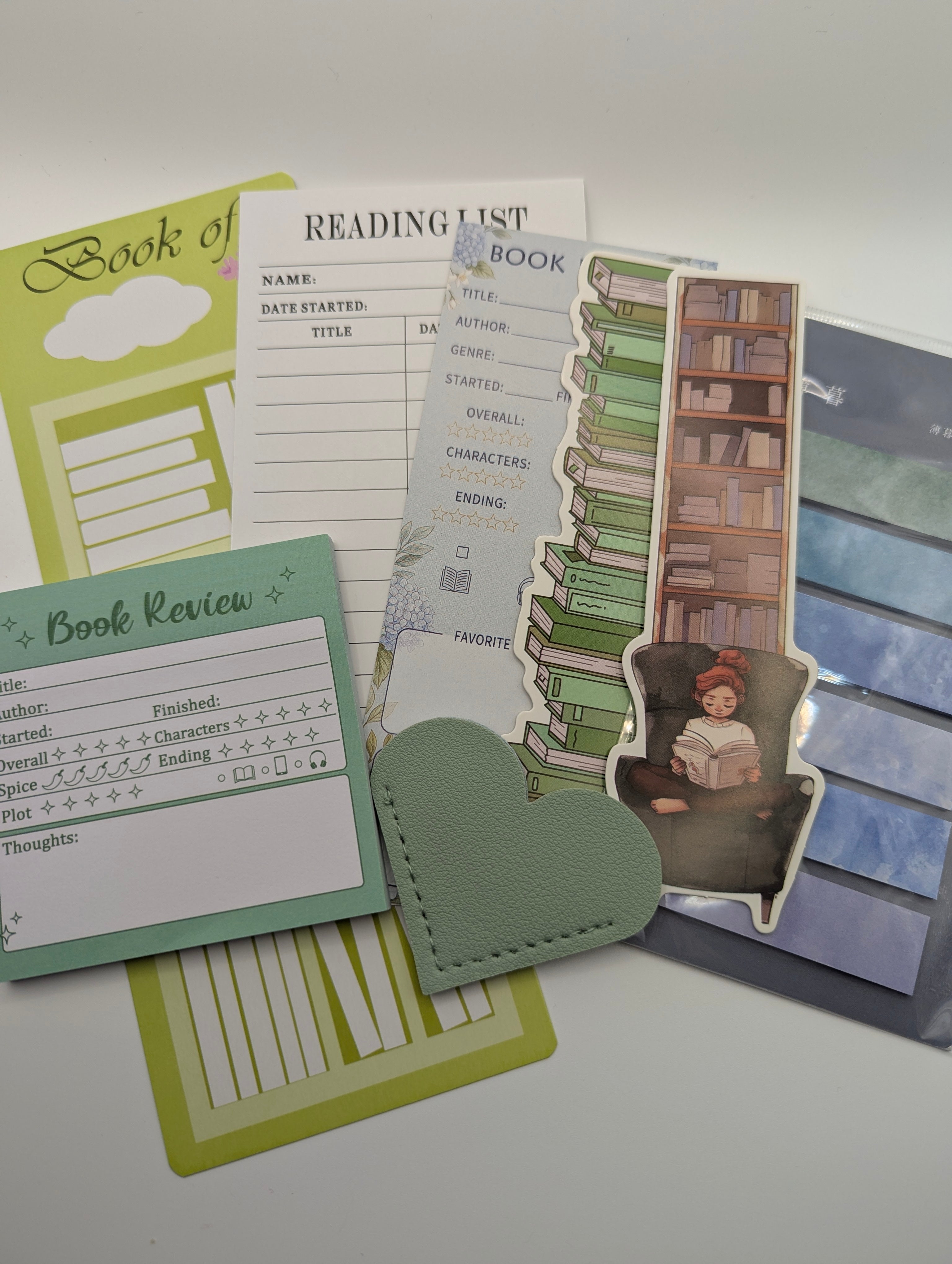 Colour themed bookmark and  review set