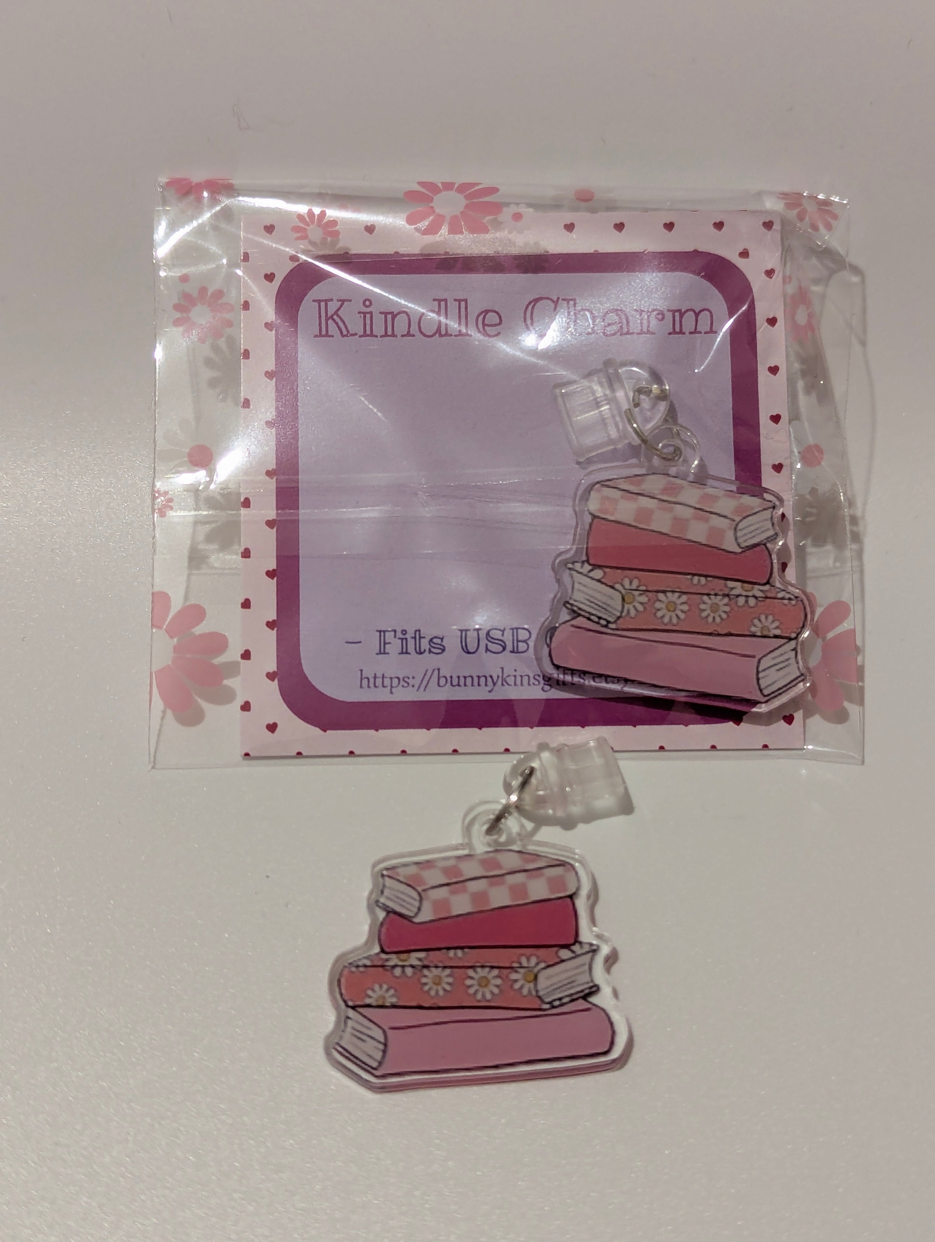 Pink Book Stack Kindle Charm for USB-C Port - Decorate your E-Readers or Phone