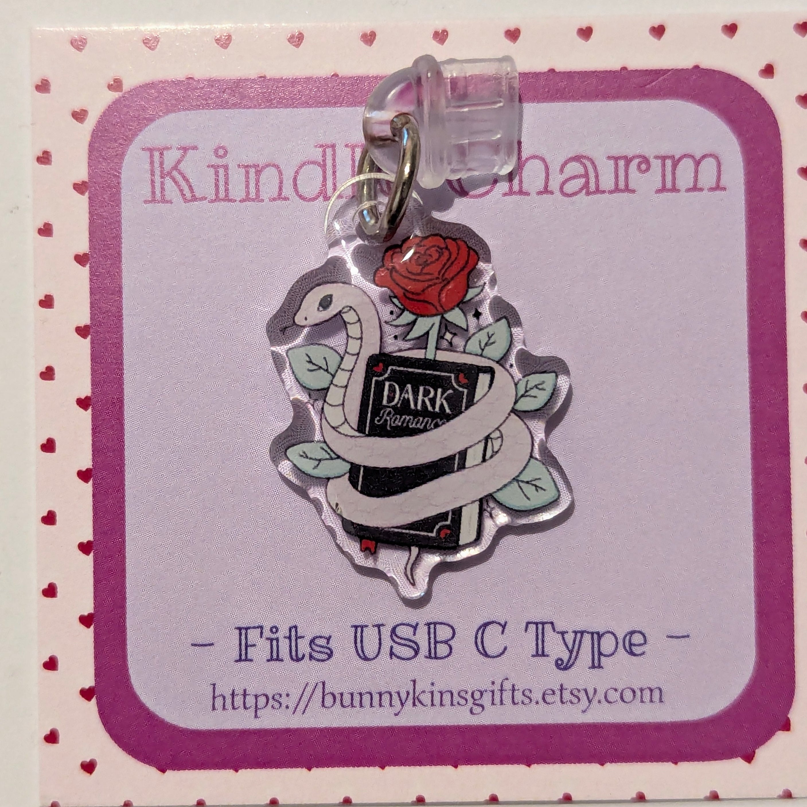 Deluxe Dark Romance Kindle Charm for USB-C Port - Decorate your E-Readers or Phone
