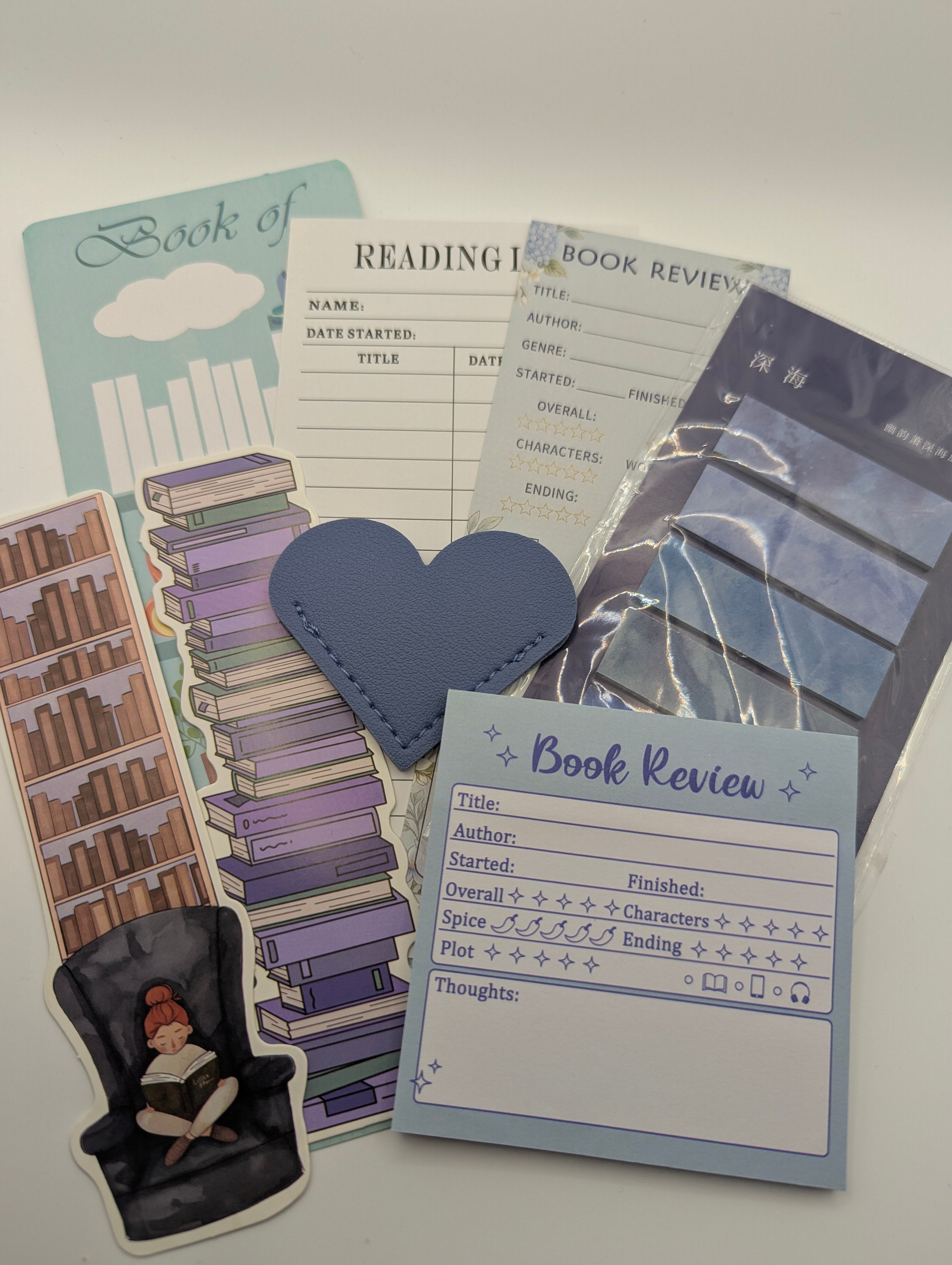 Colour themed bookmark and  review set