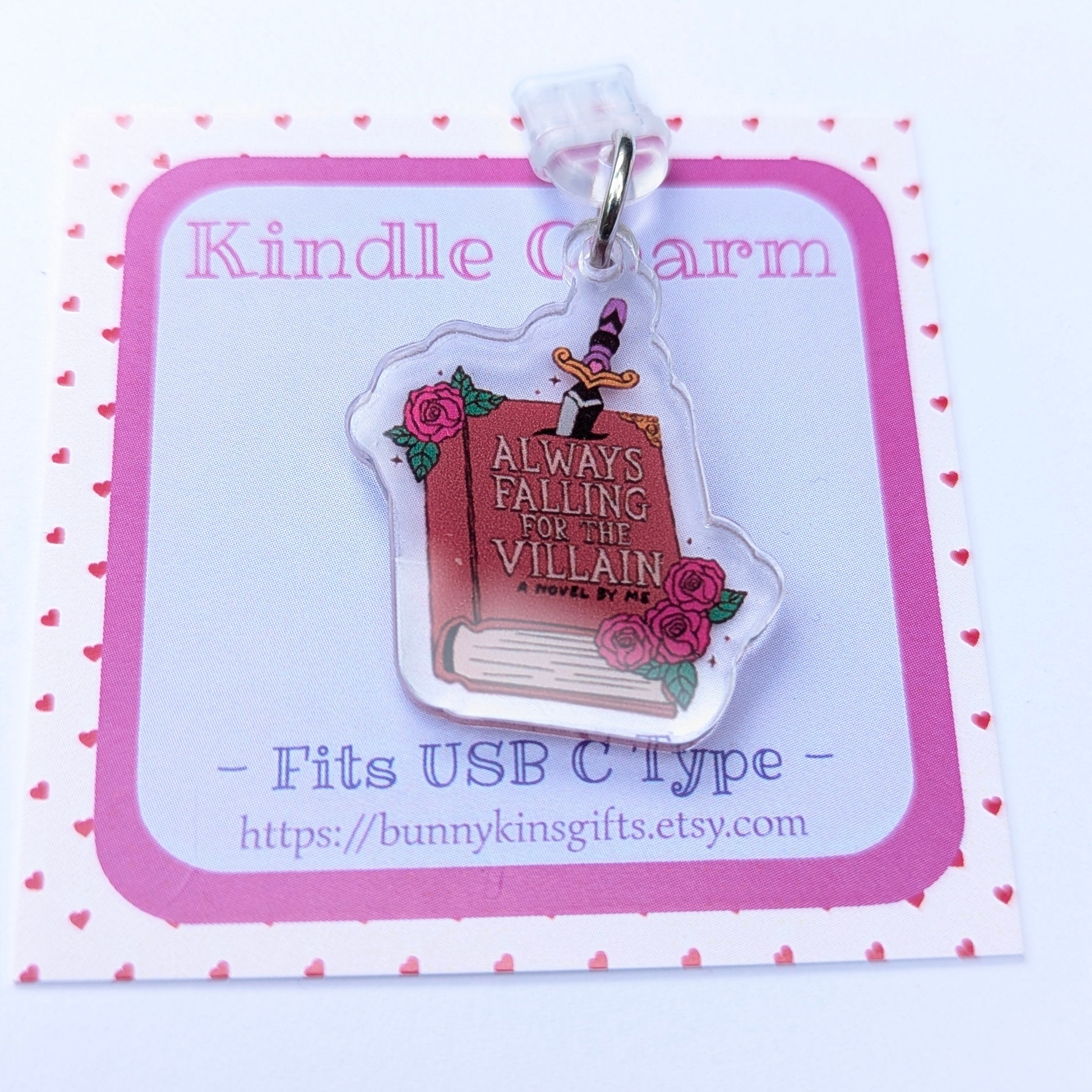 Falling for the Villain Book Kindle Charm for USB-C Port - Decorate your E-Readers or Phone