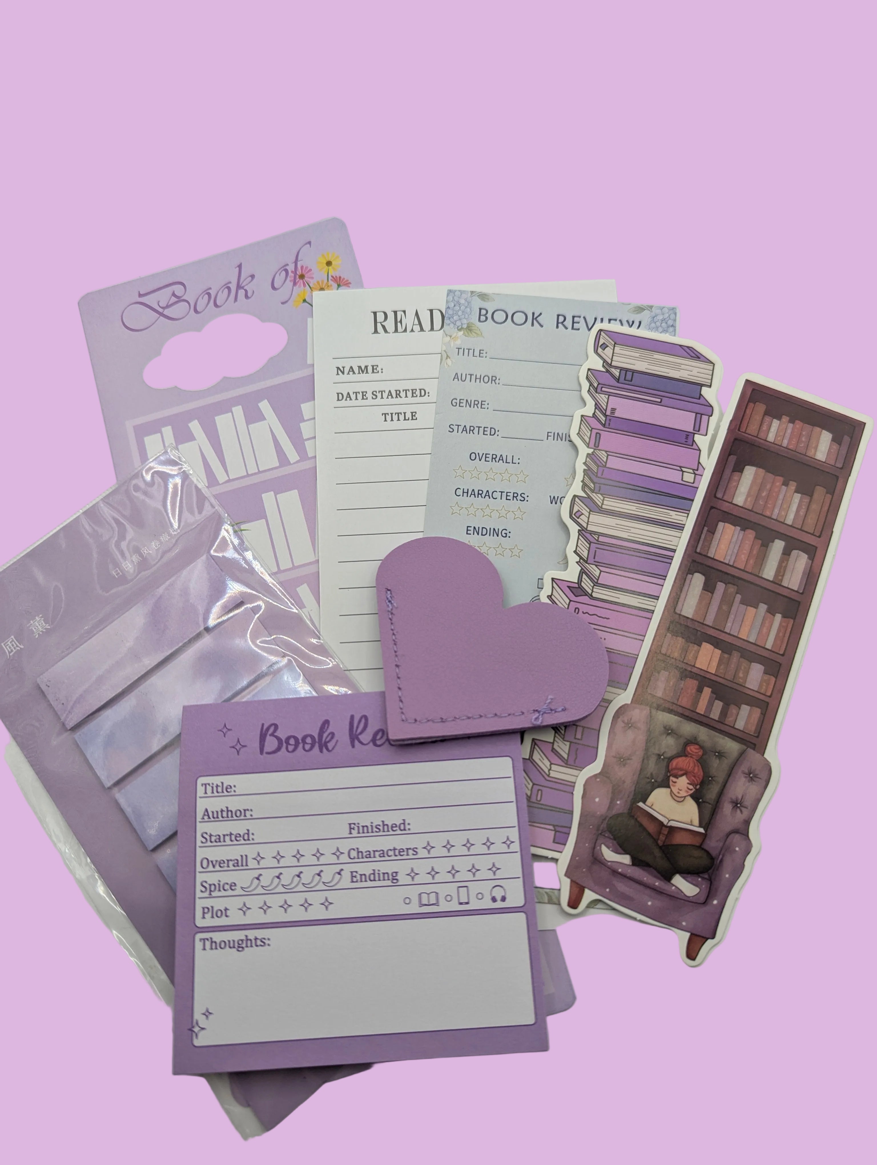 Colour themed bookmark and  review set