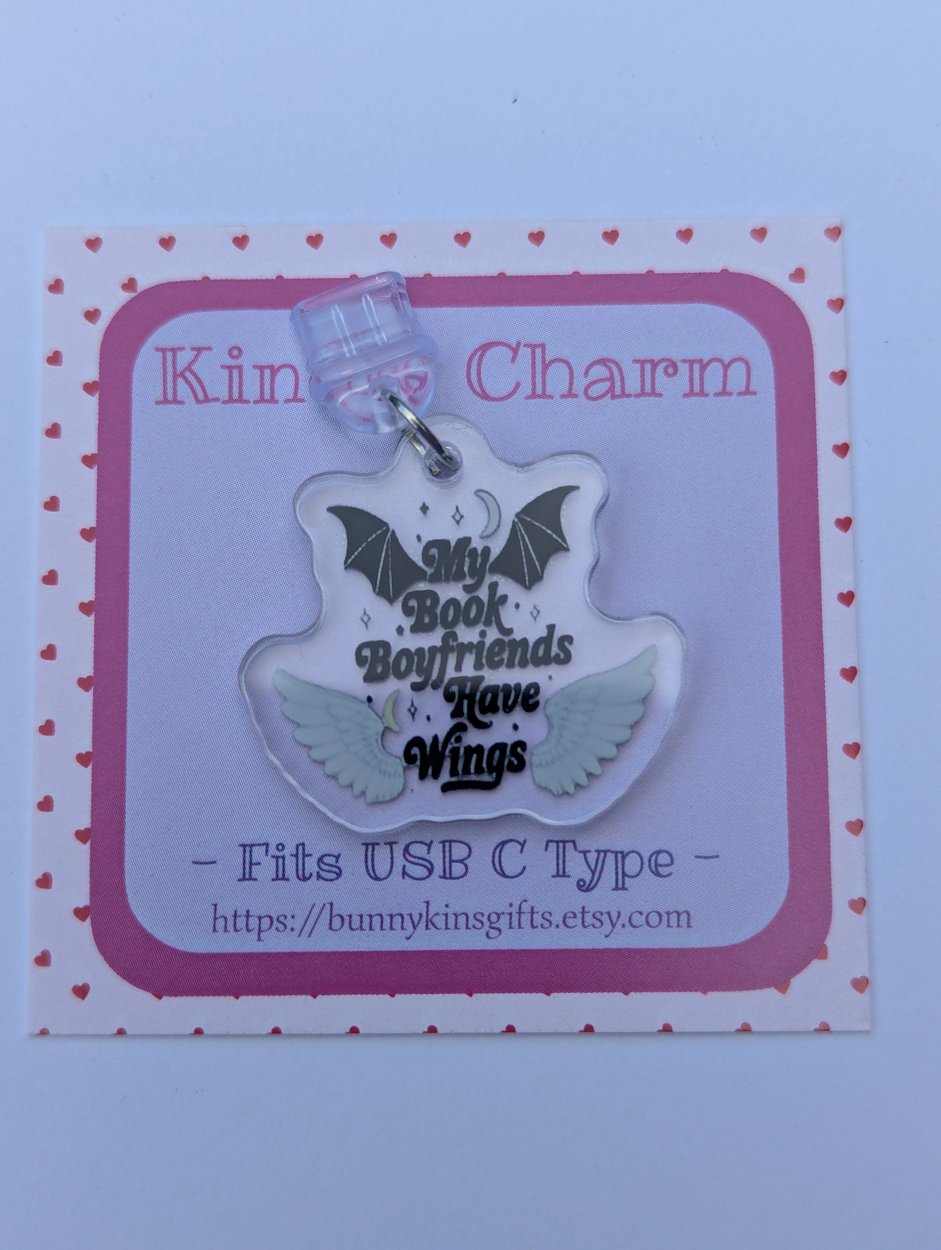 Book Boyfriends Have Wings Kindle Charm for USB-C Port - Decorate your E-Readers or Phone