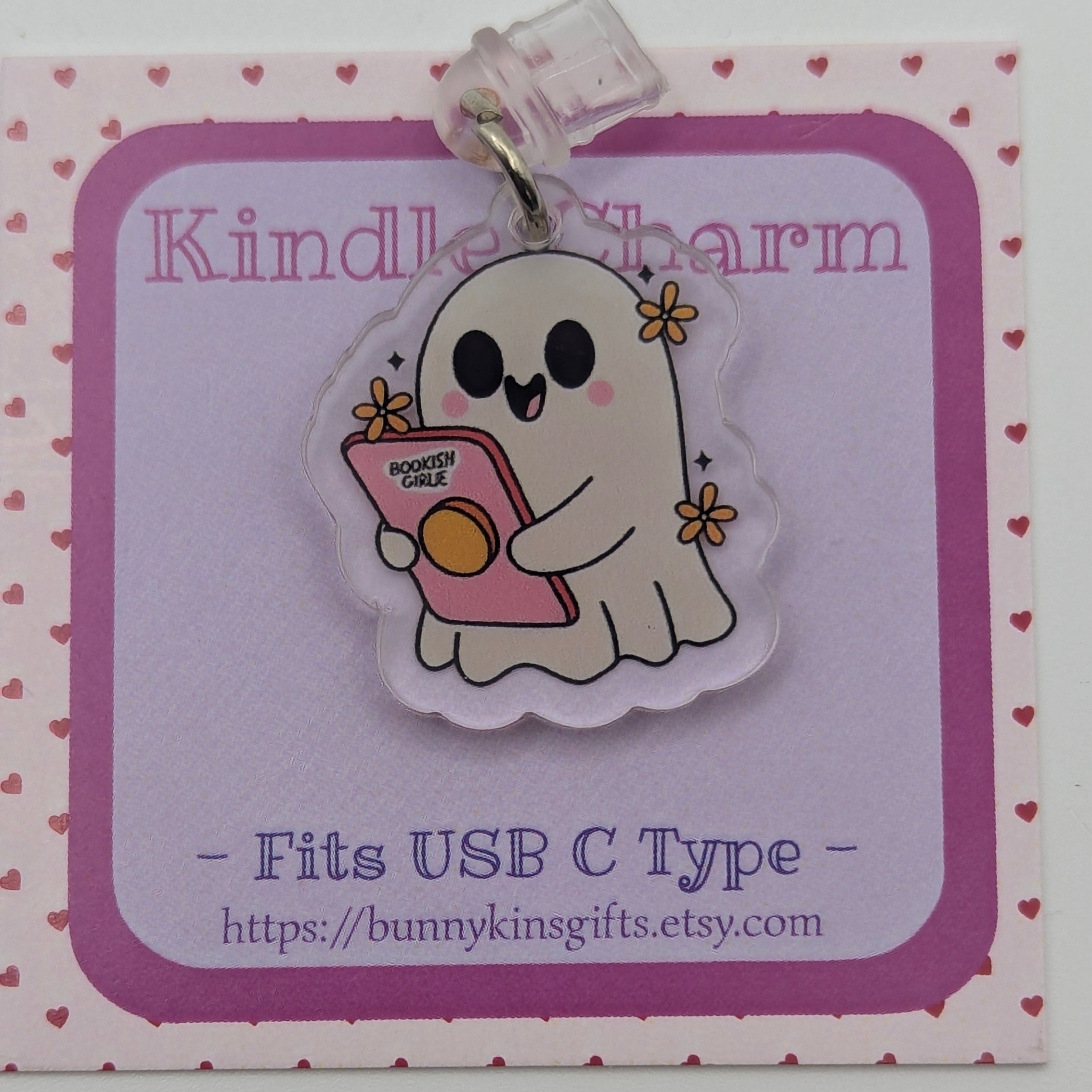 Ghost Reader Kindle Charm for USB-C Port - Decorate your E-Readers or Phone