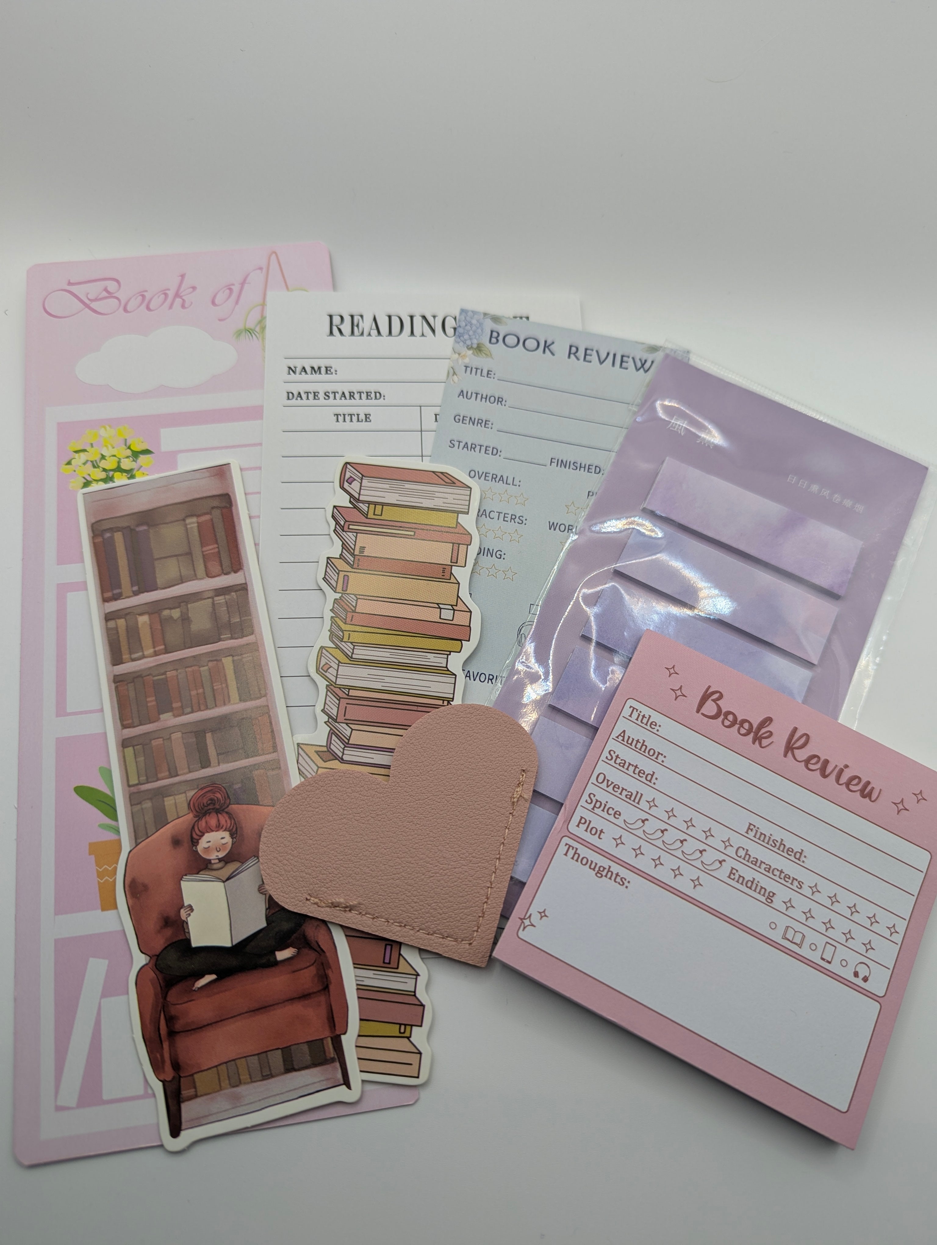 Colour themed bookmark and  review set