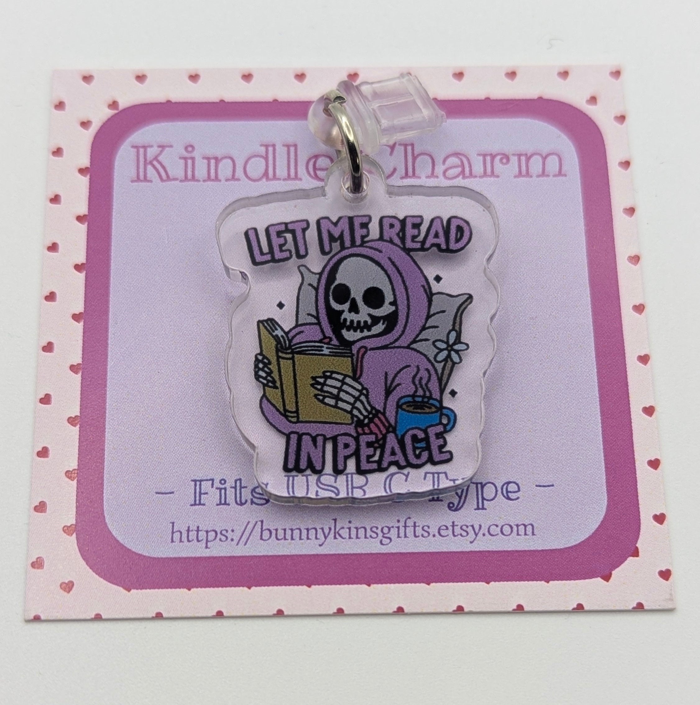Read in Peace Kindle Charm for USB-C Port - Decorate your E-Readers or Phone