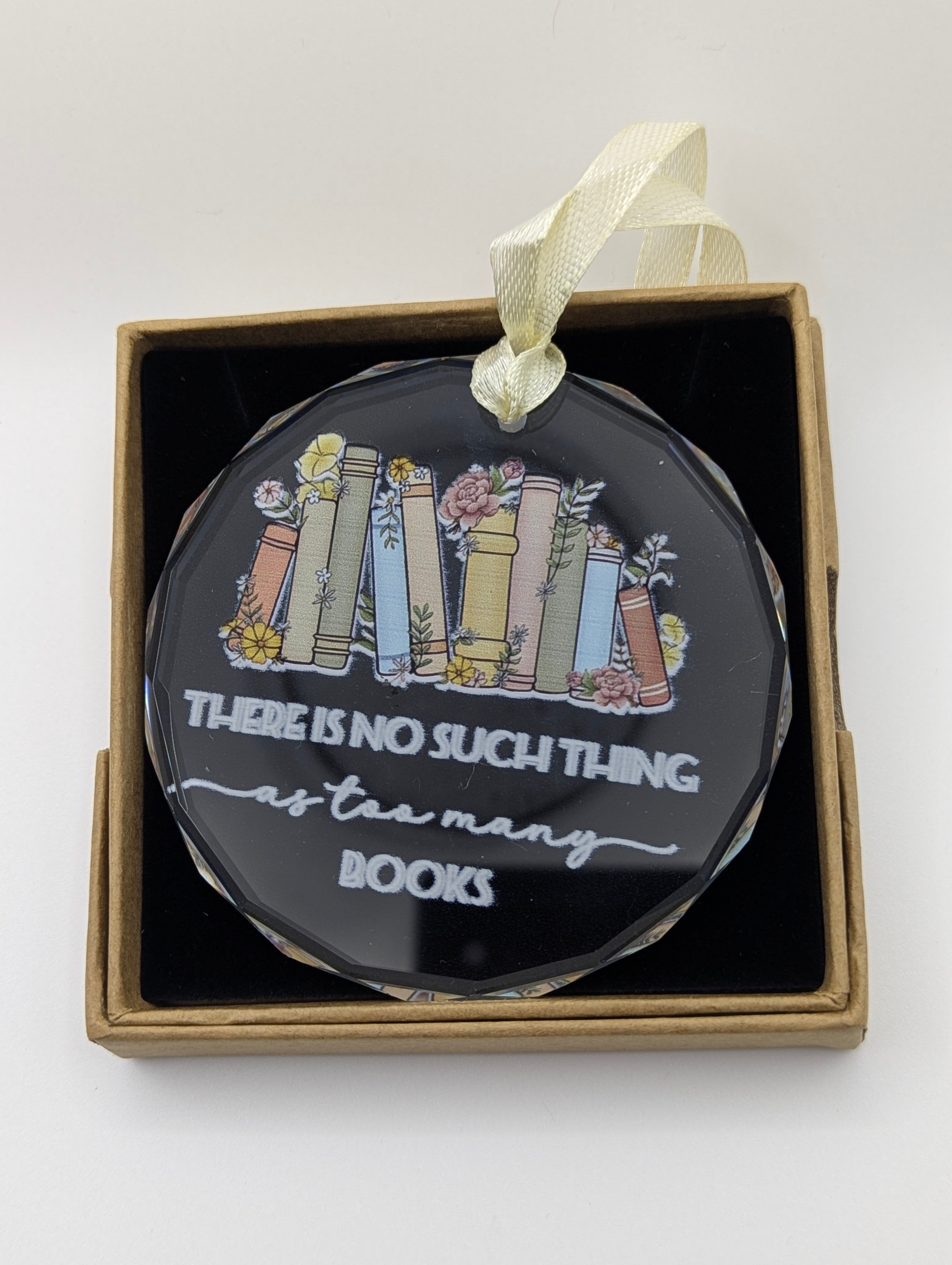 No Such Thing as Too Many Books Glass Bookshelf Decoration