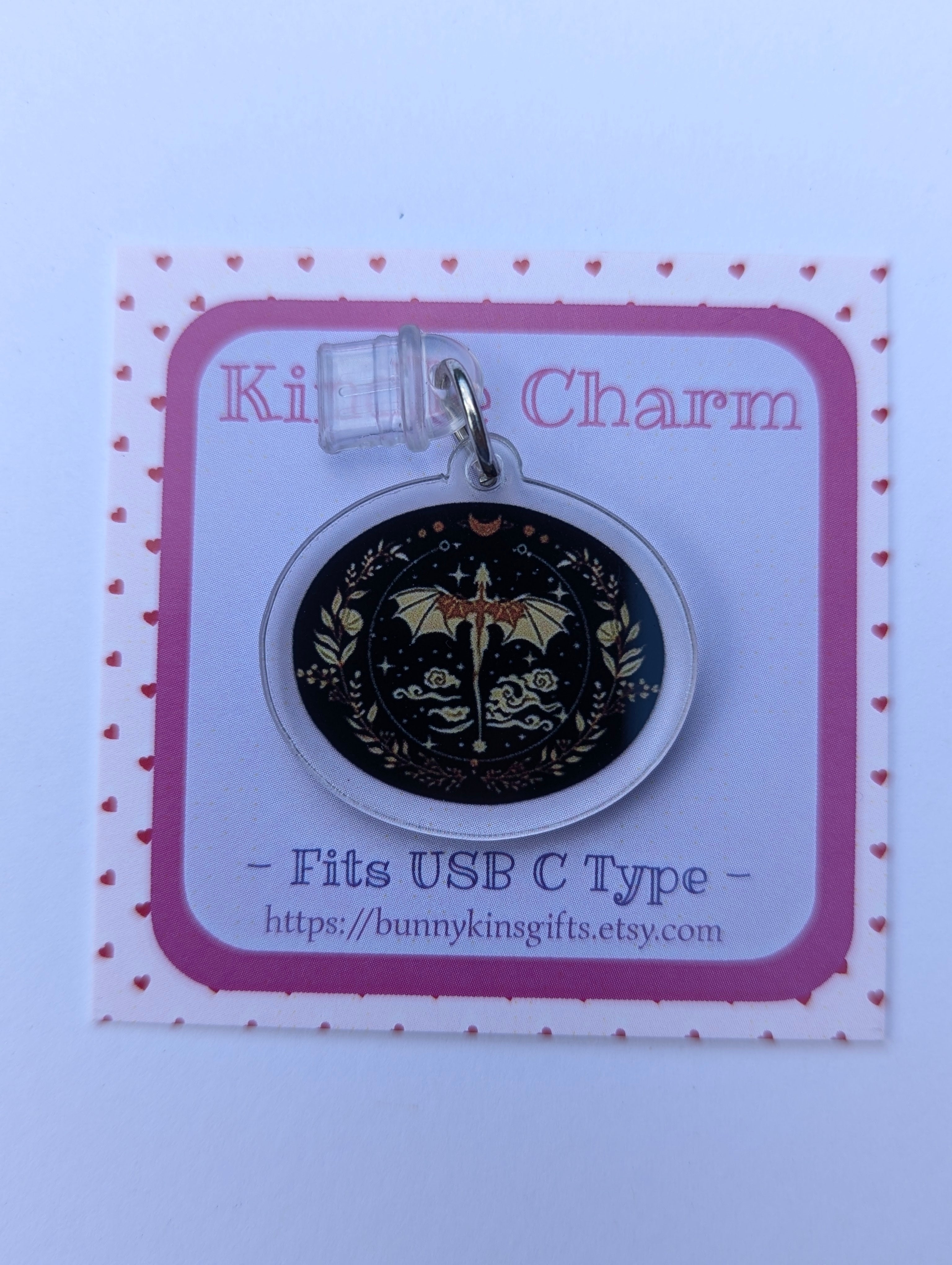 Black Dragon Wings Kindle Charm for USB-C Port - Decorate your E-Readers or Phone