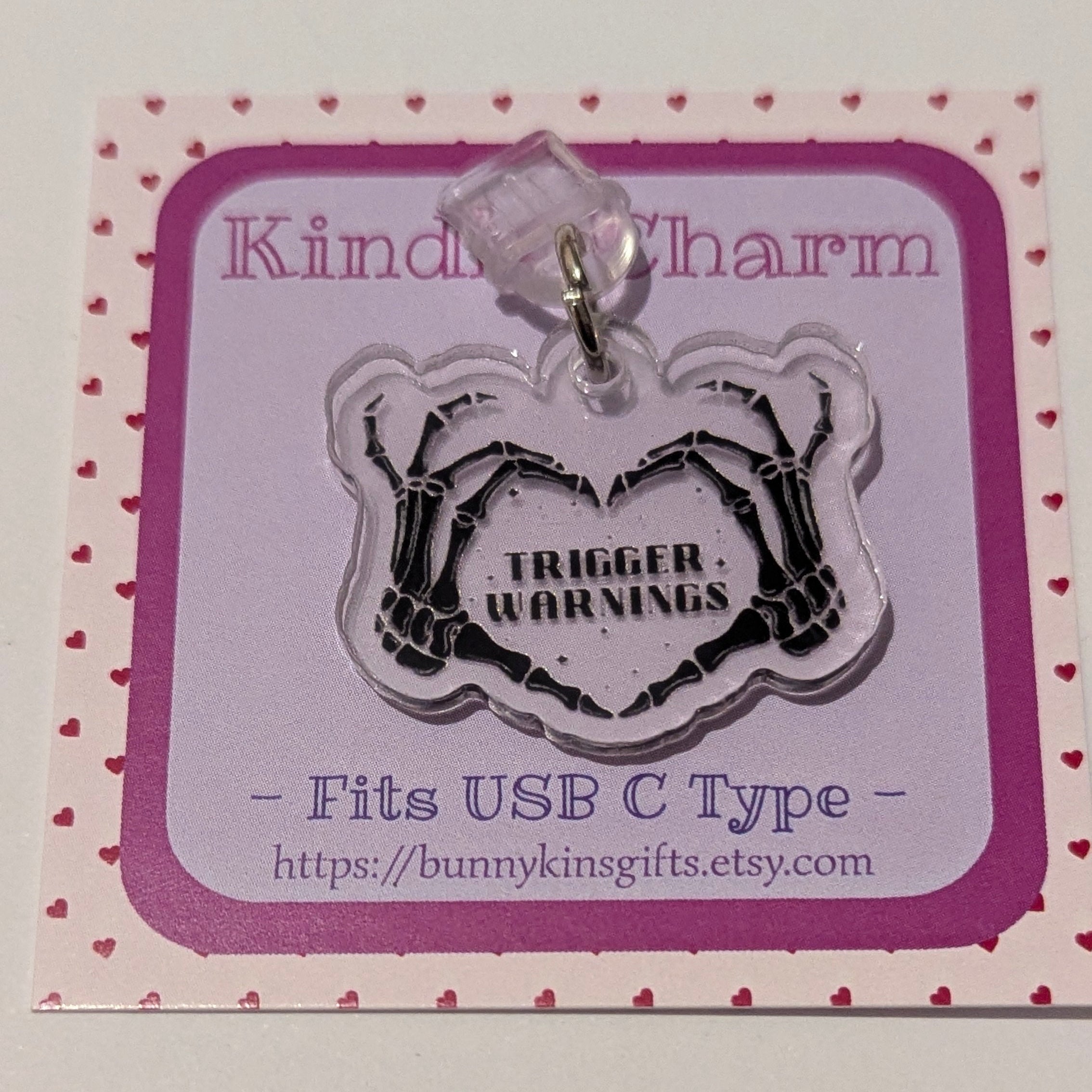 Trigger Warnings Kindle Charm for USB-C Port - Decorate your E-Readers or Phone