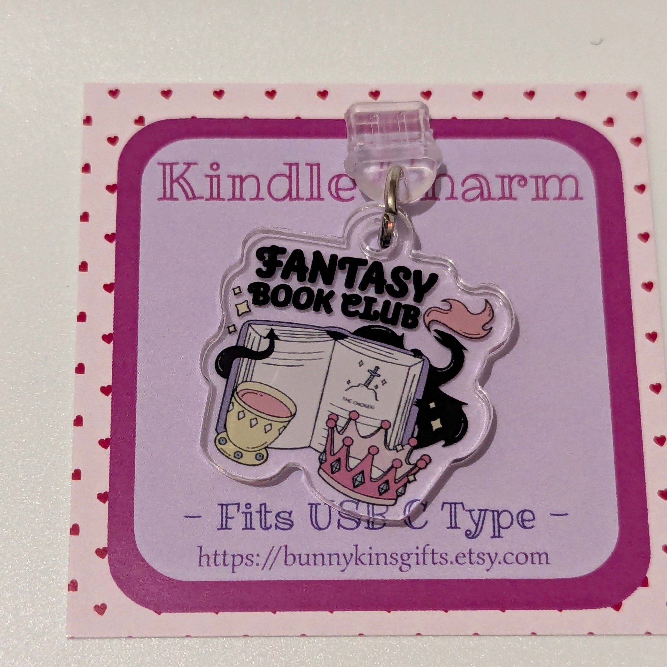 Fantasy Book Club Crown Kindle Charm for USB-C Port - Decorate your E-Readers or Phone