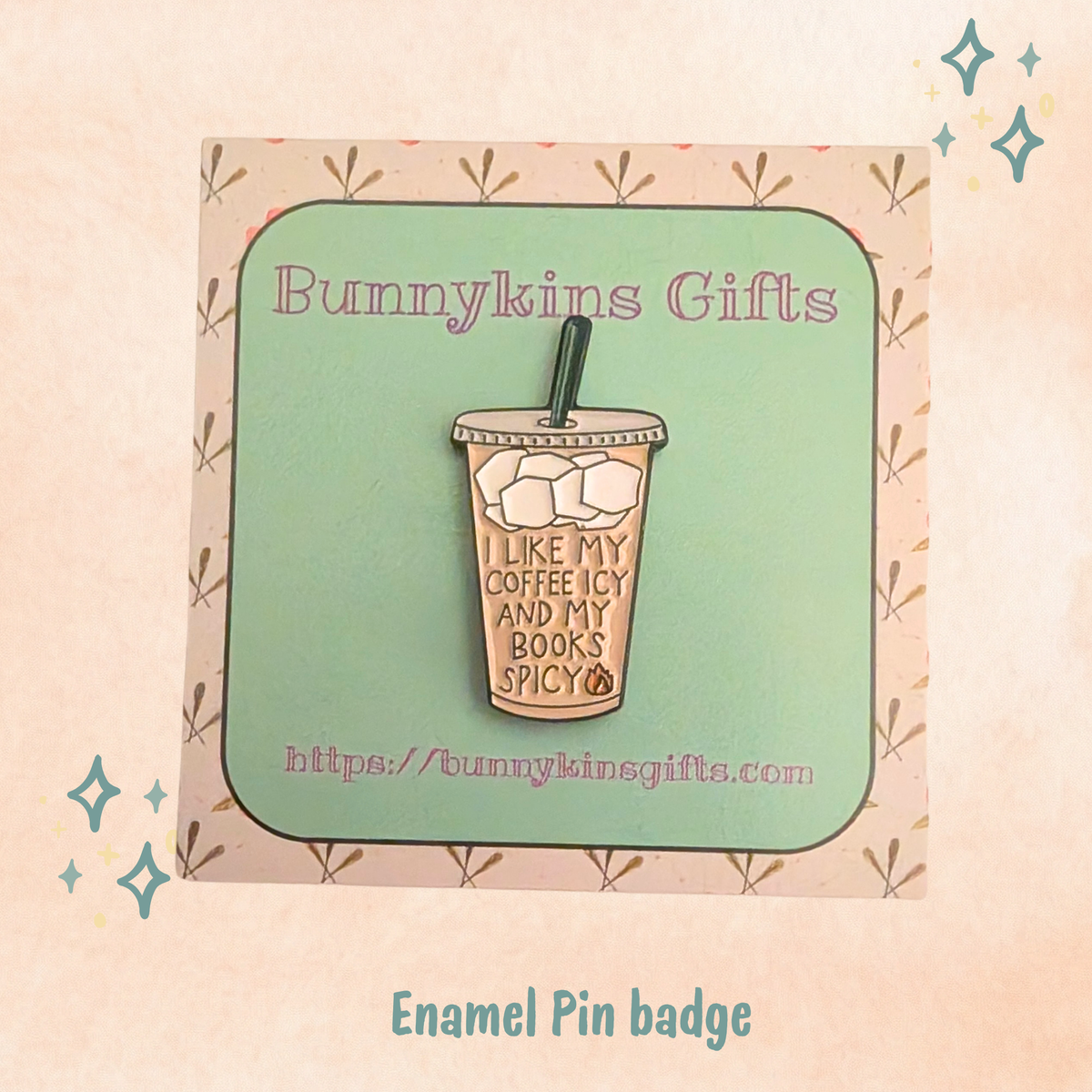 Icy Coffee and Spicy Books Enamel Pin Badge